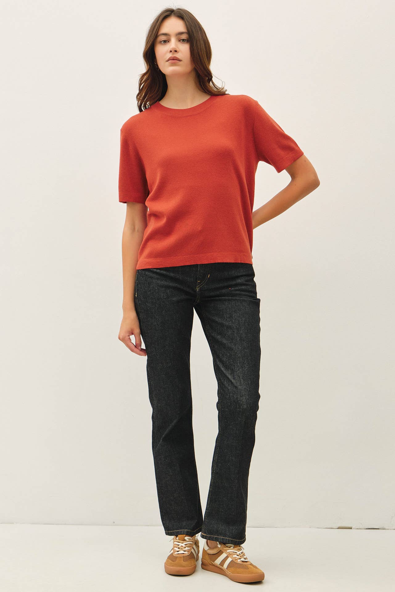 Be Cool - CASHMERE BLENDED SHORT SLEEVE SWEATER  : SLATE BLUE / S