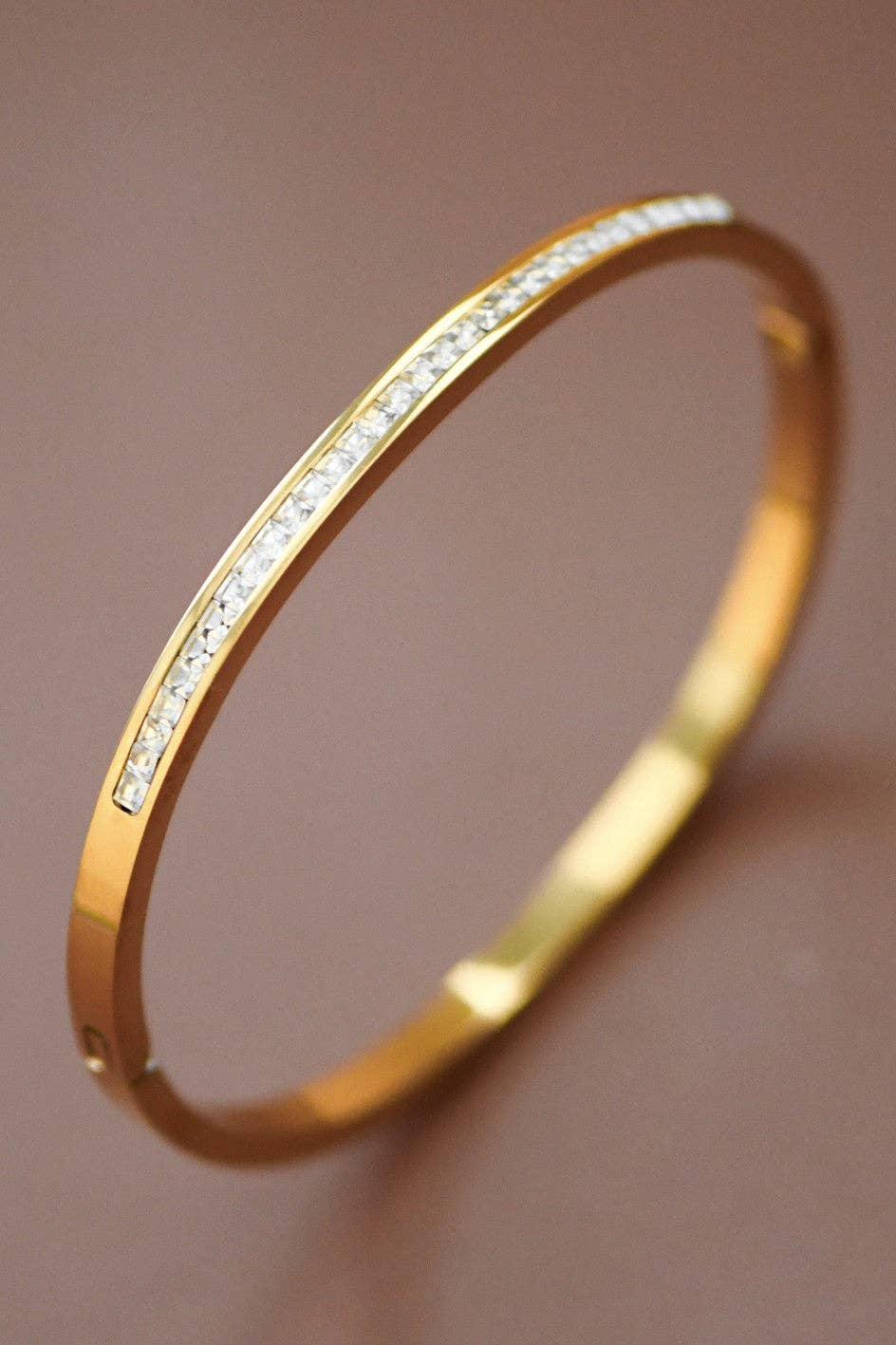 18K Gold Plated Waterproof Stainless Steel Hinged Bangle Bracelet