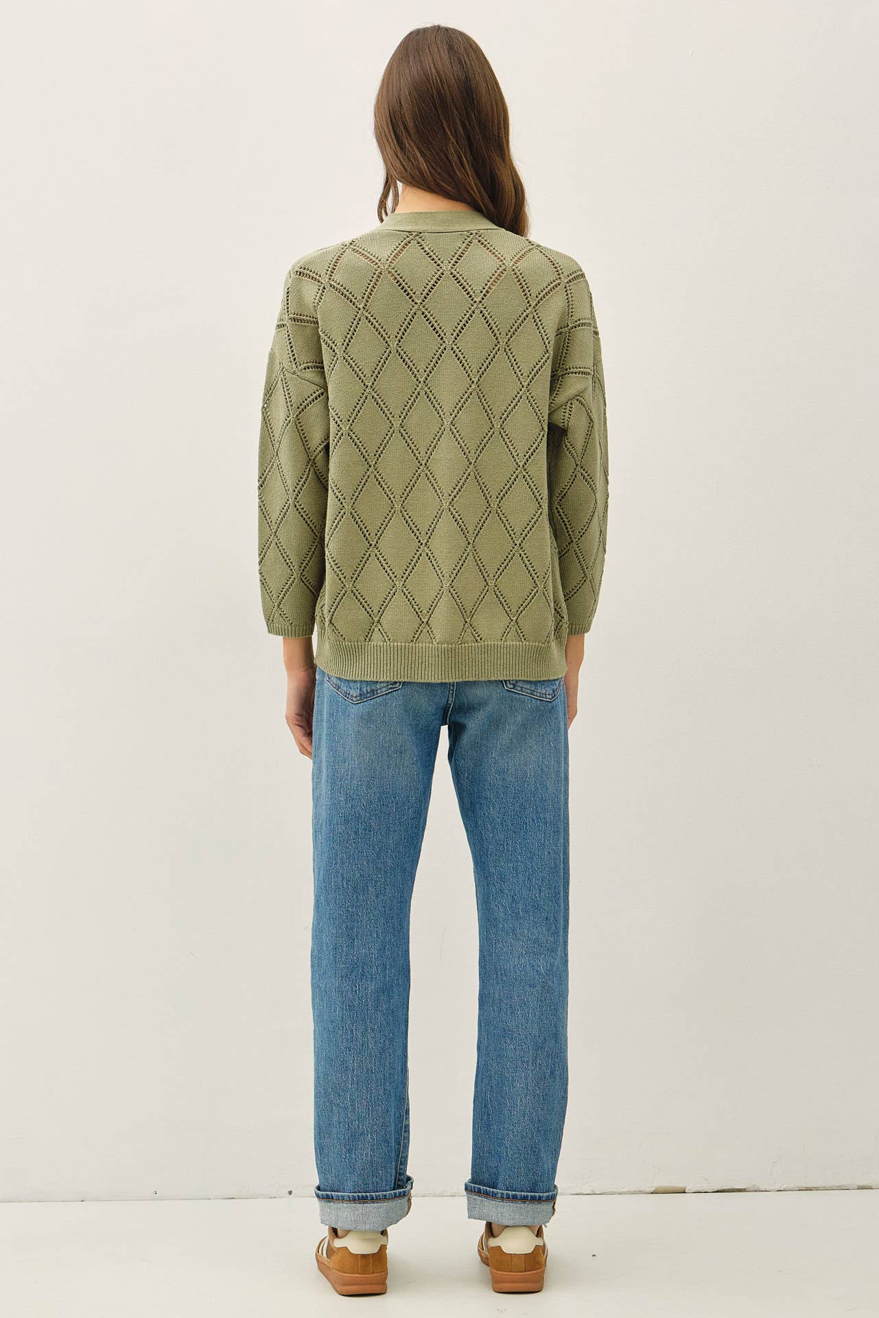 Be Cool - POINTELLE KNIT OPEN FRONT CARDIGAN: MARSALA / S