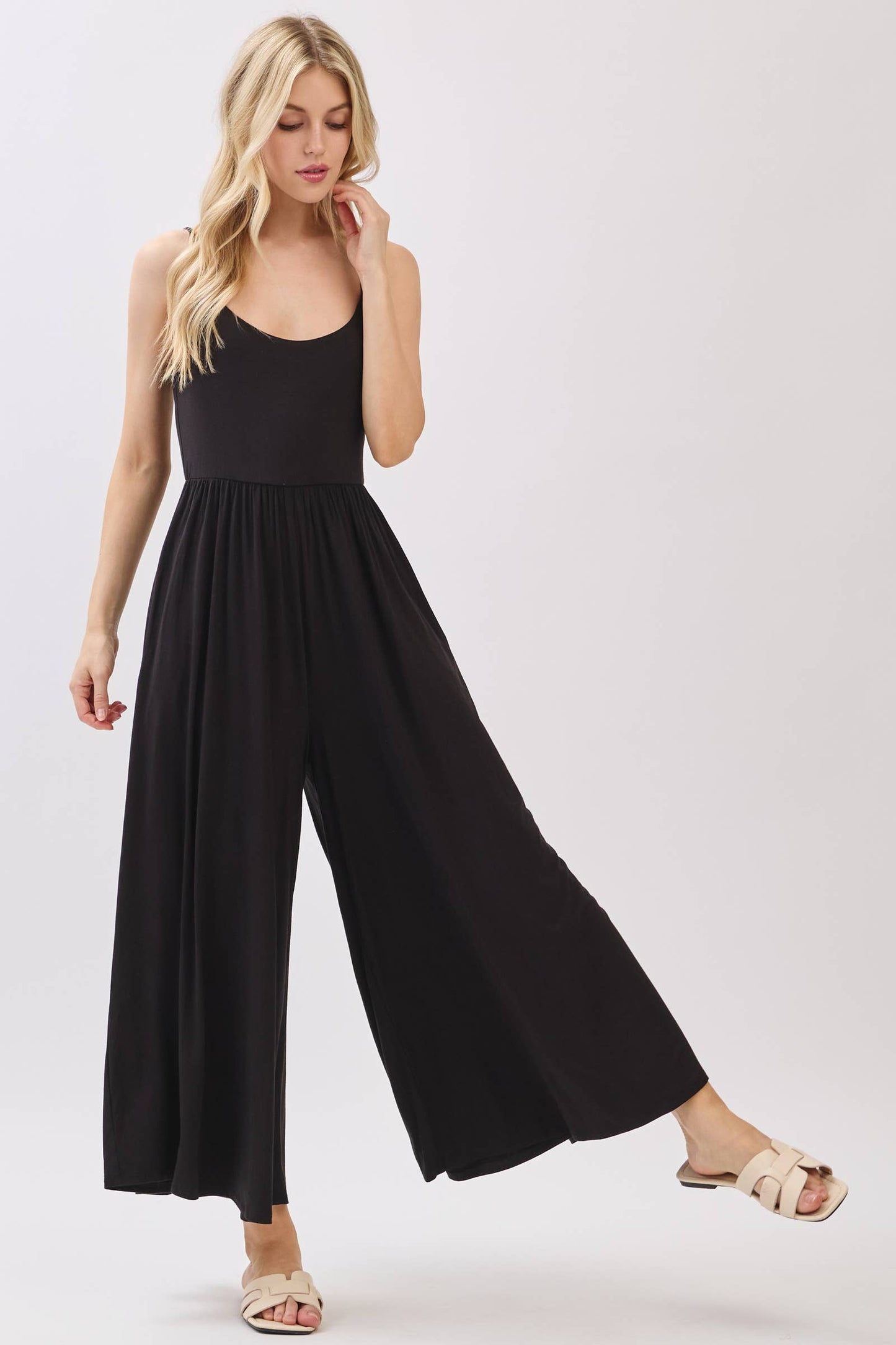 Final Touch - Flare Wide Leg Jumpsuit W/ Adjustable Strap - VJU60179: Nutshell / L