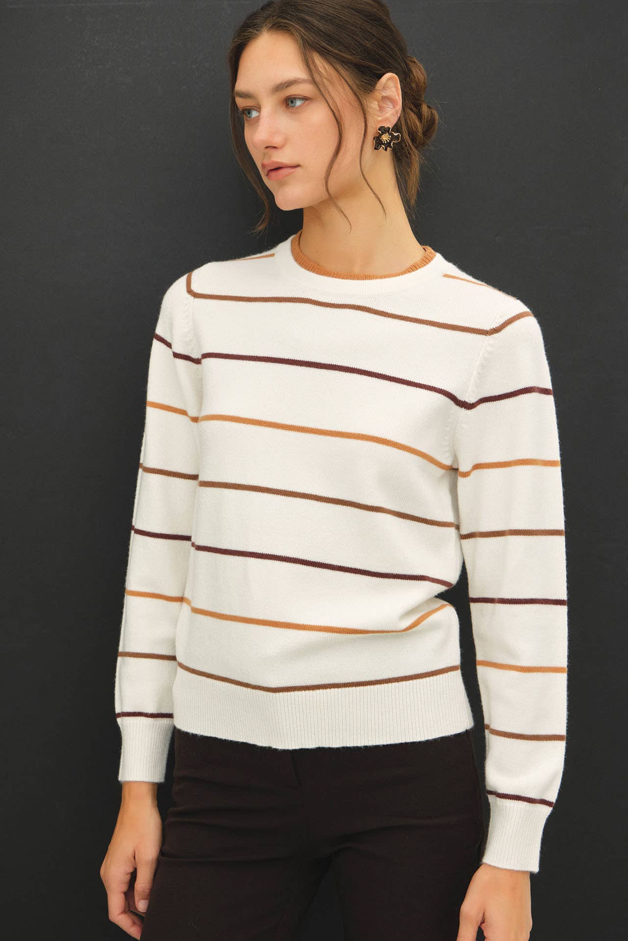 Be Cool - DOUBLE LAYERED LOOK  STRIPE SWEATER TOP : IVORY / M