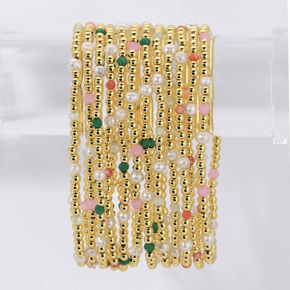 3mm Beaded Stretch Bracelet with Pearls and Crystals: Blues