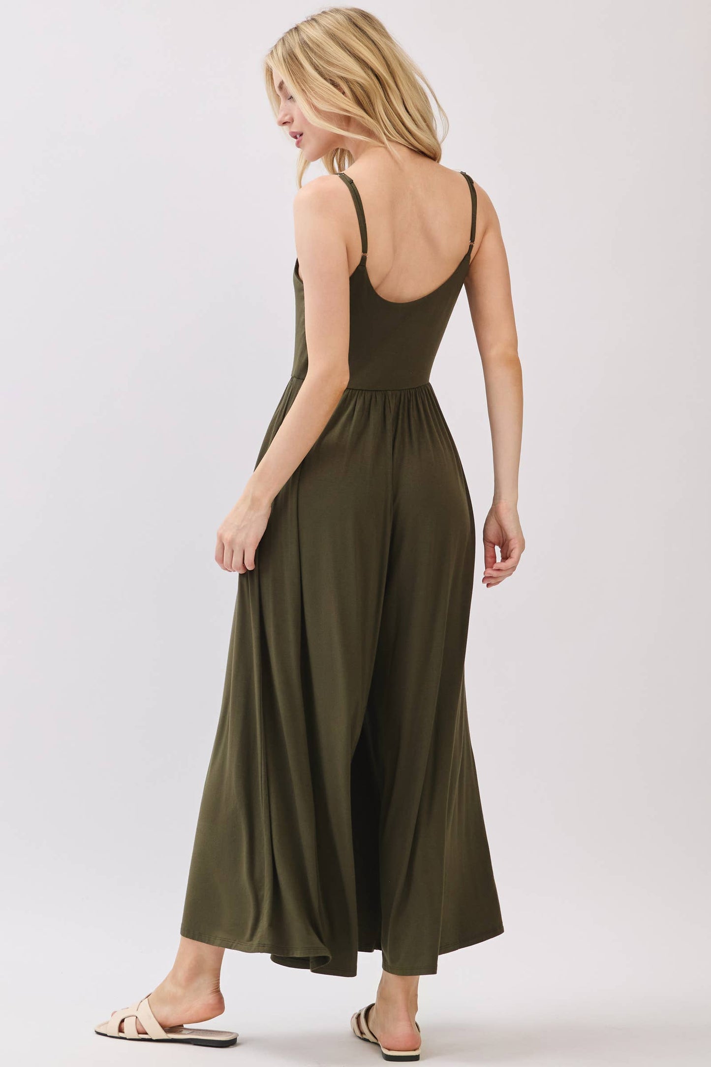 Final Touch - Flare Wide Leg Jumpsuit W/ Adjustable Strap - VJU60179: Nutshell / L