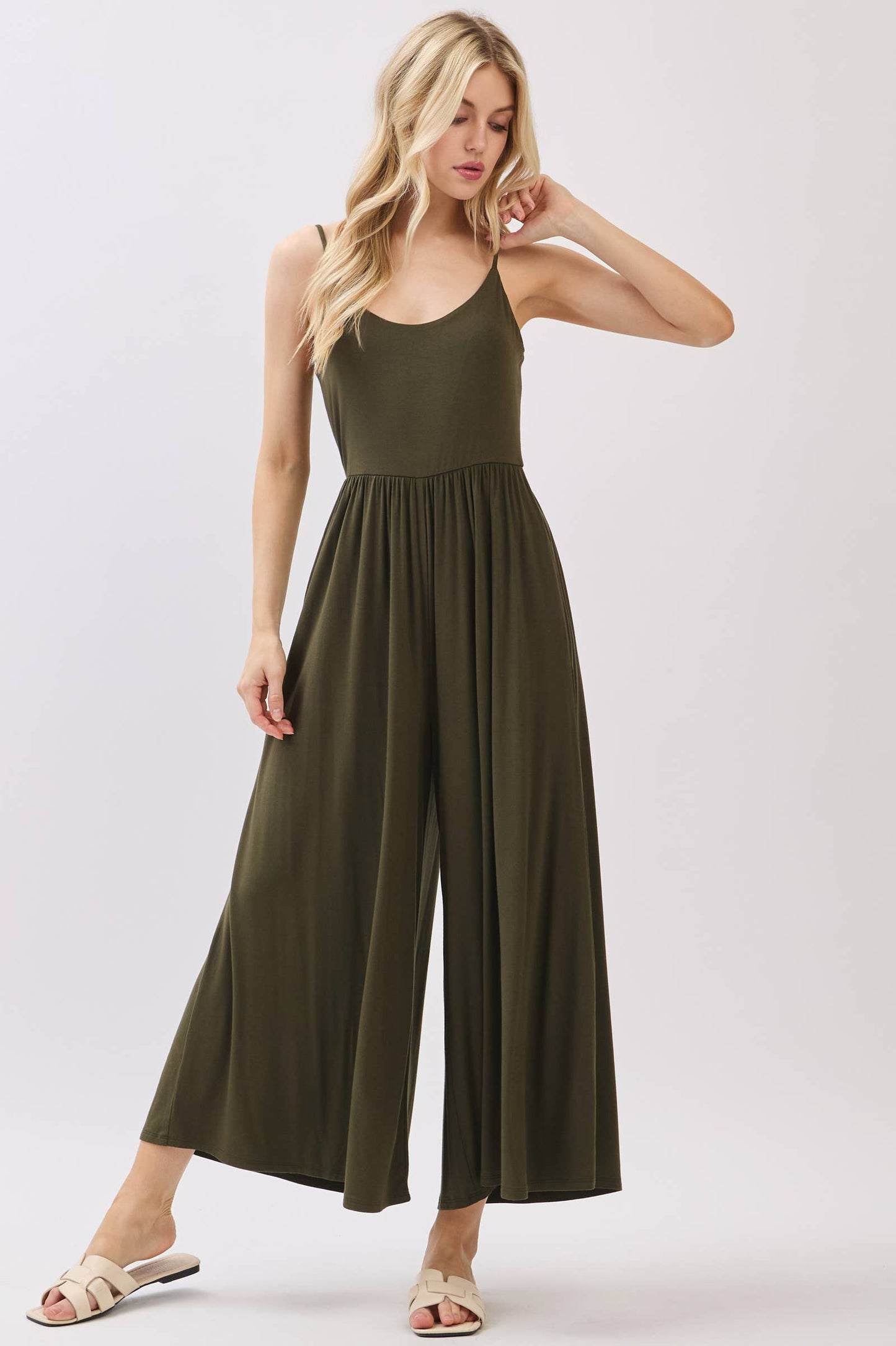 Final Touch - Flare Wide Leg Jumpsuit W/ Adjustable Strap - VJU60179: Nutshell / L