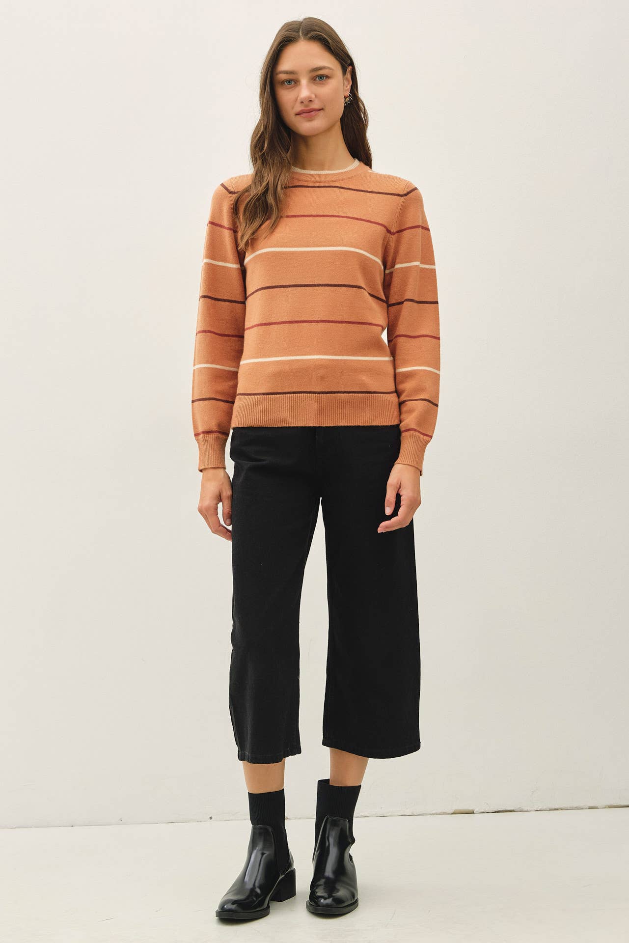 Be Cool - DOUBLE LAYERED LOOK  STRIPE SWEATER TOP : IVORY / M