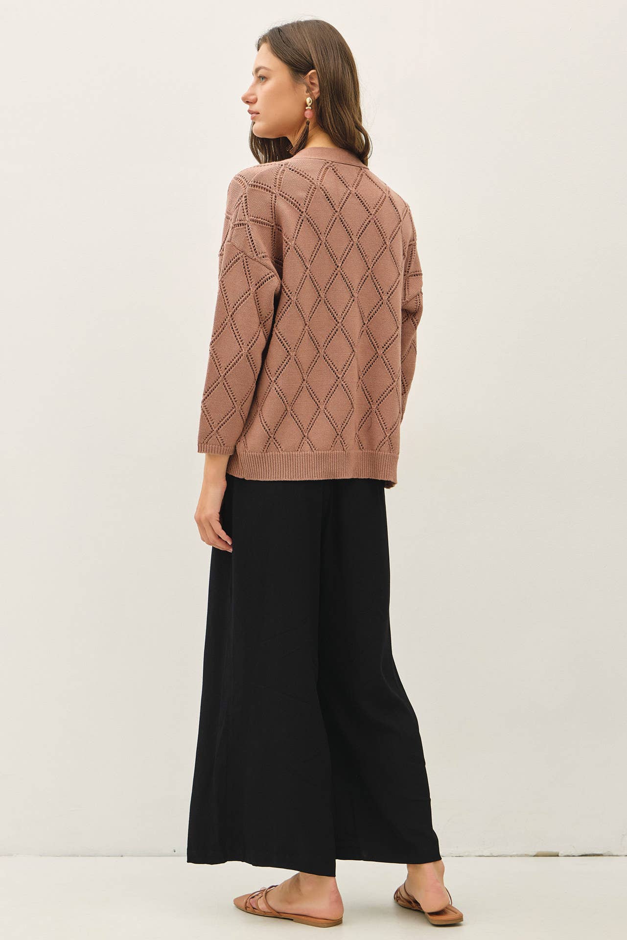 Be Cool - POINTELLE KNIT OPEN FRONT CARDIGAN: MARSALA / S