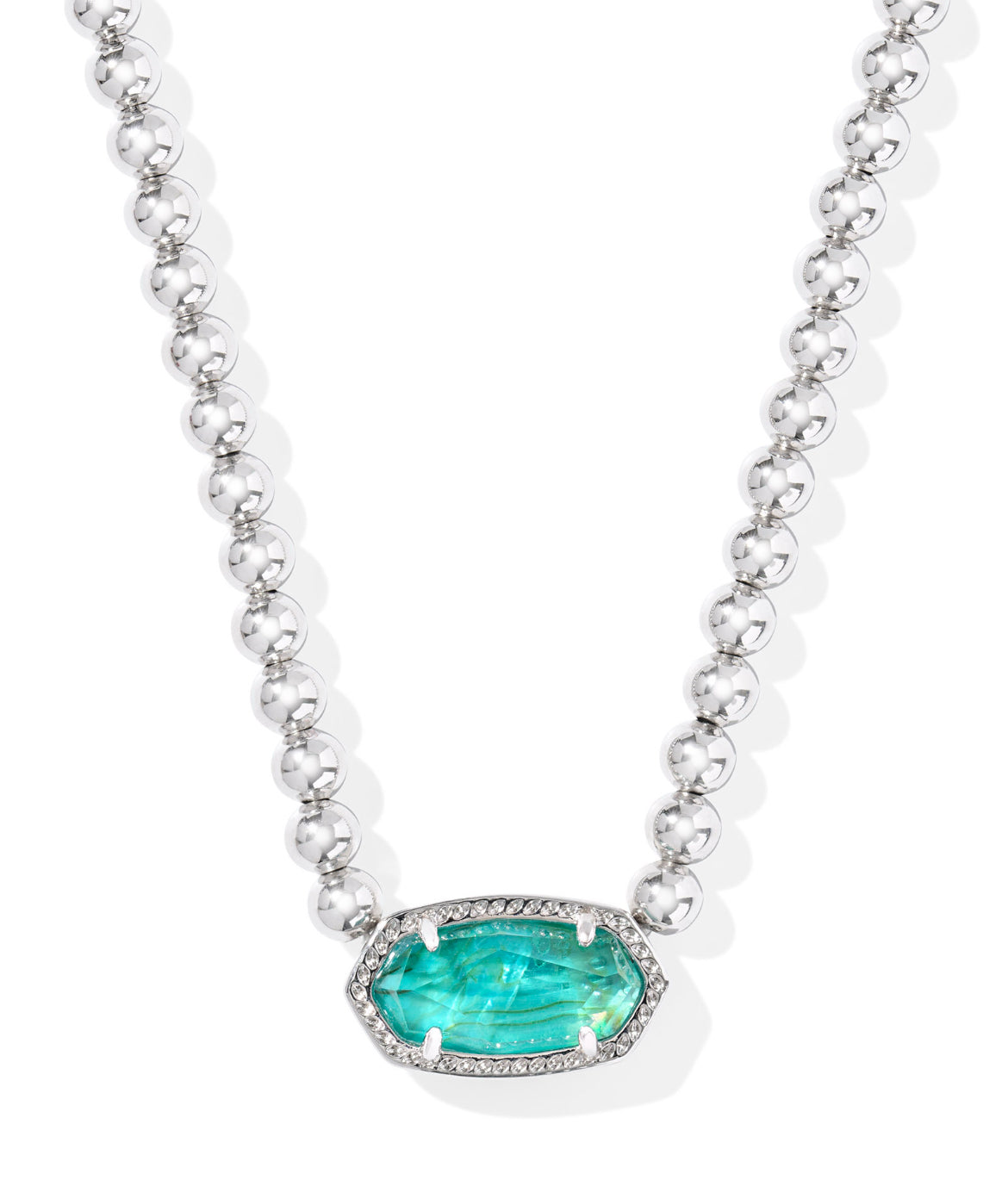 Elisa Beaded Necklace - Silver Bright Aqua Illusion
