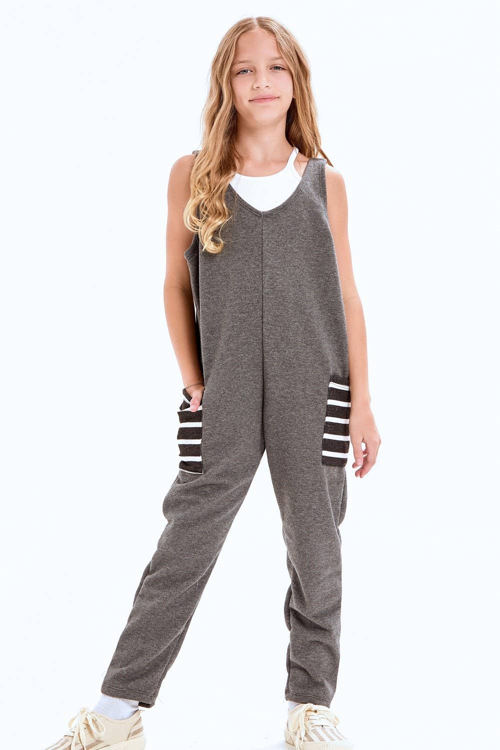 Striped Pocket Cotton French Terry Jumpsuit