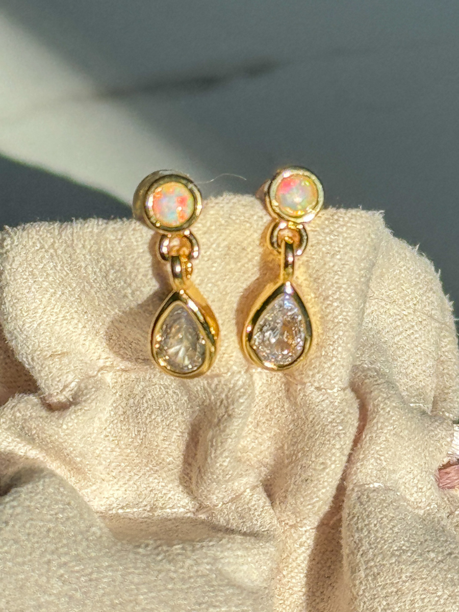 Teardrop Dangle Opal Studs