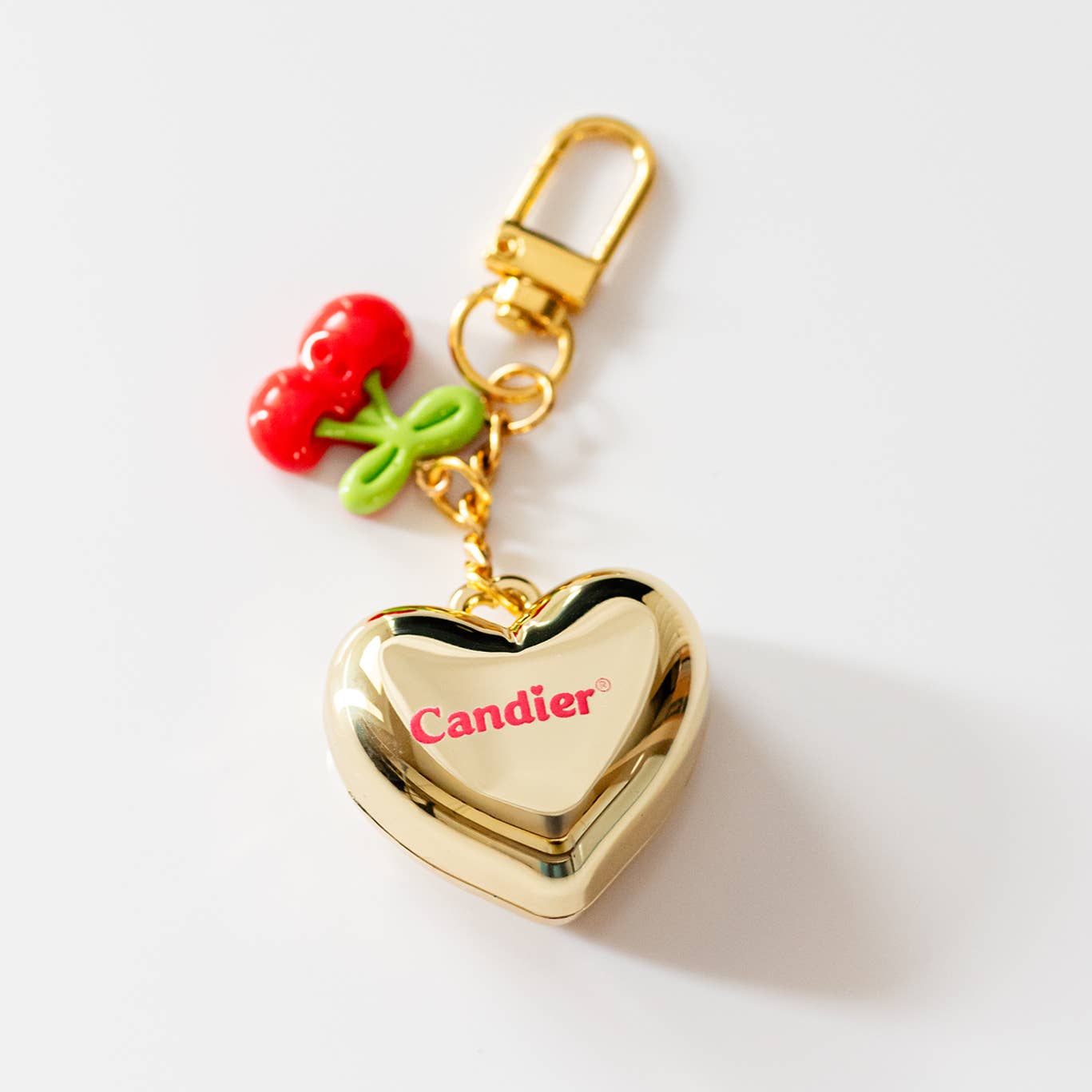 Cherry & Bow Lip Balm Heart Keychain/Bag Charm: Cherry Gold