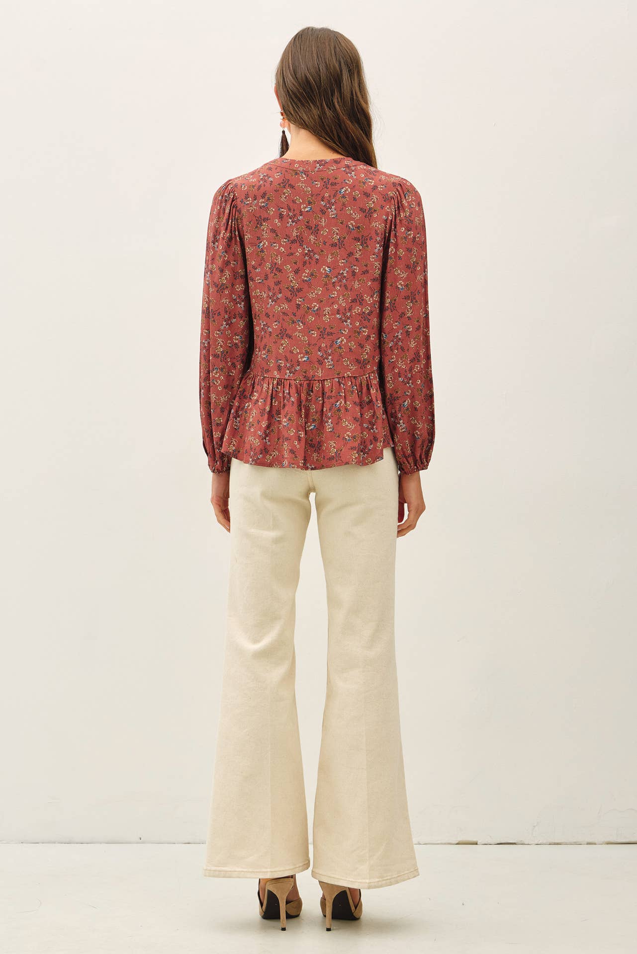 FLORAL PRINT V-NECK CHIFFON BLOUSE