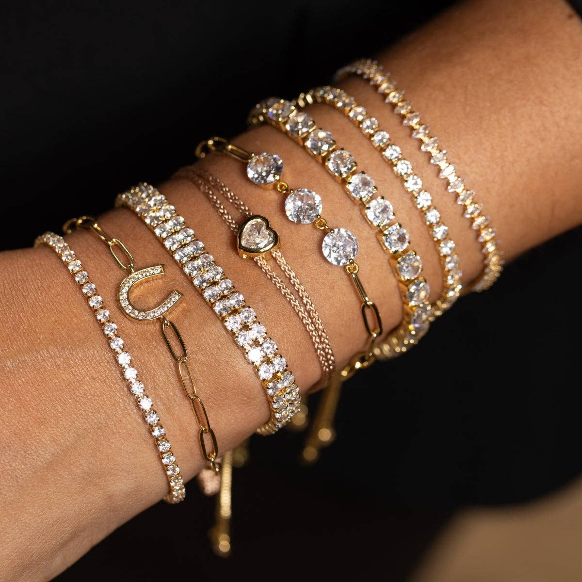 Splendid Iris - Triple Faux Diamond Paperclip Pulley Bracelet: Gold