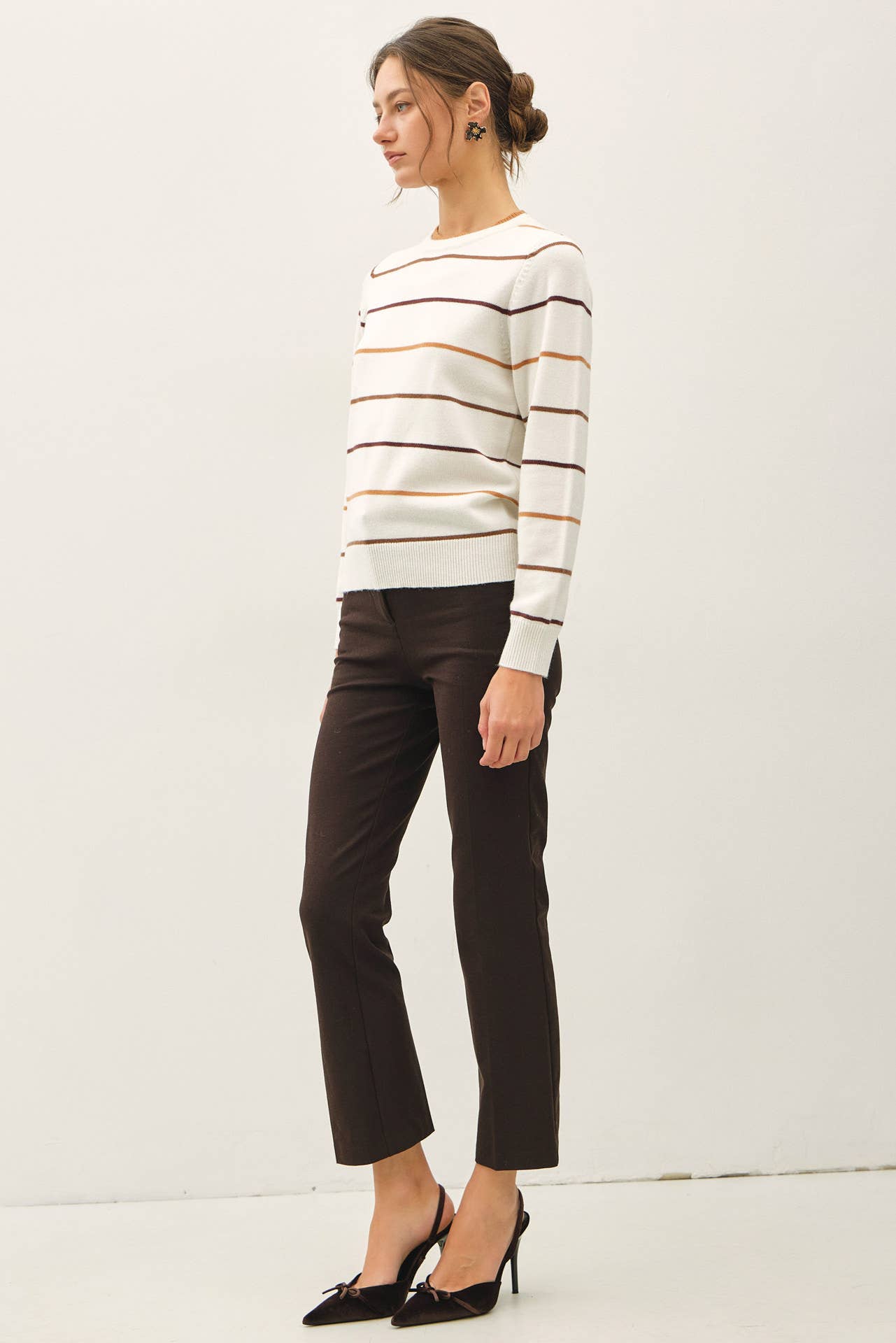 Be Cool - DOUBLE LAYERED LOOK  STRIPE SWEATER TOP : IVORY / M