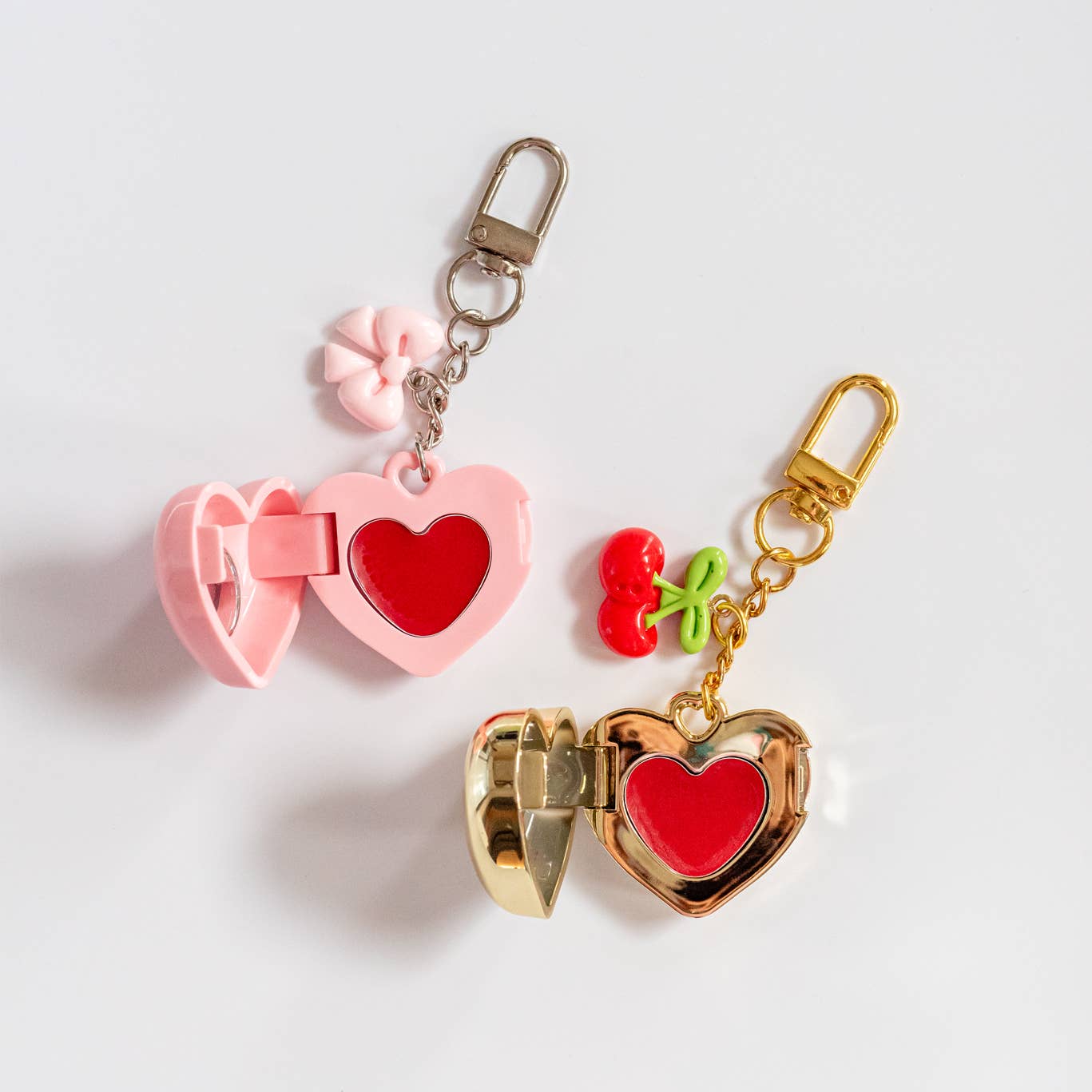 Cherry & Bow Lip Balm Heart Keychain/Bag Charm: Cherry Gold