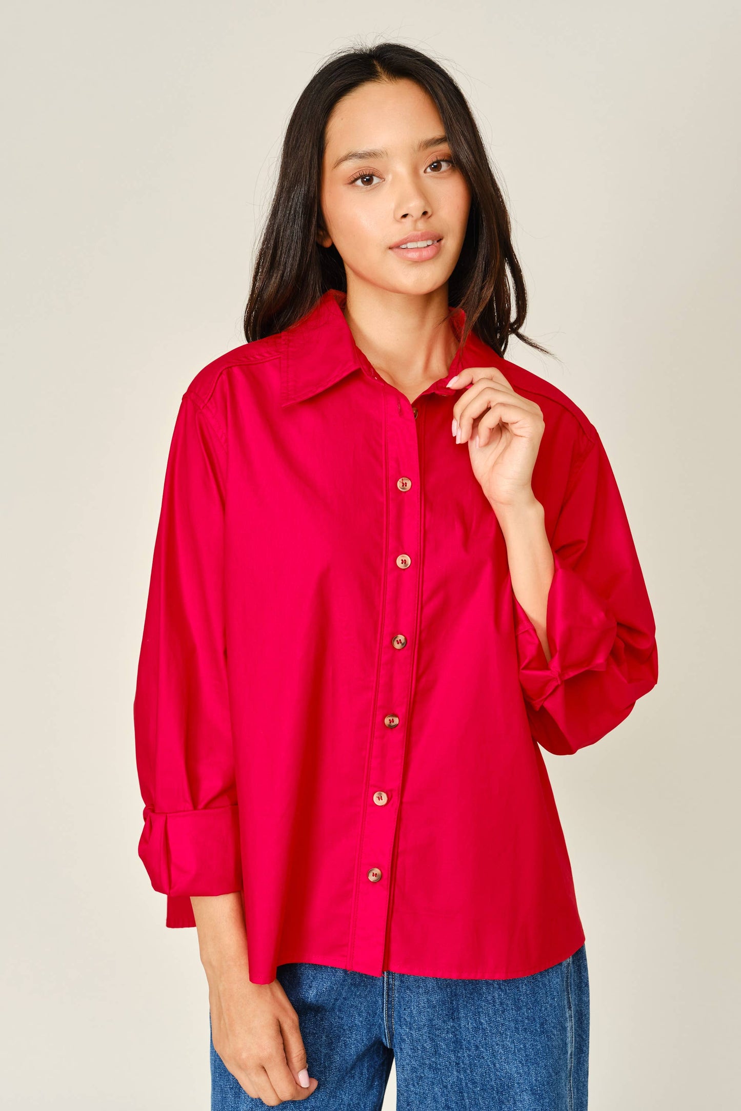 Aaron & Amber - AJT6539 OVERSIZED CLASSIC BUTTON DOWN SHIRT: OFF WHITE / S-M-L (2-2-2)