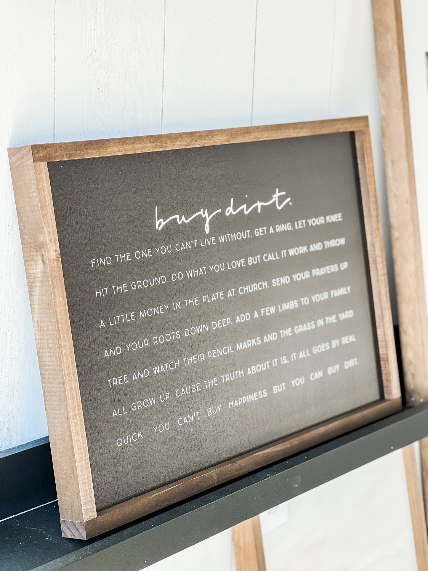 Lily and Sparrow - Buy Dirt - Horizontal | Wall Decor, Home Decor, Wall Art: White / Dark Walnut / 25x17"