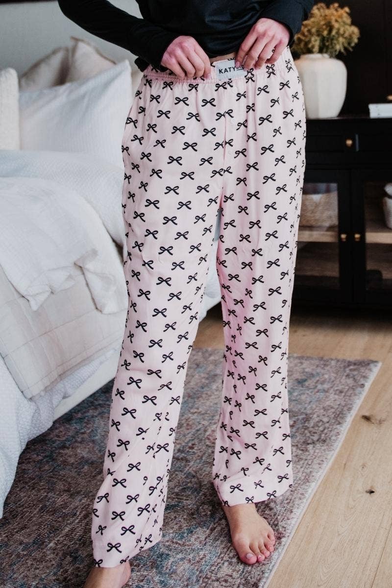Mini Black Bow Light Pink Lounge Boxer Pants