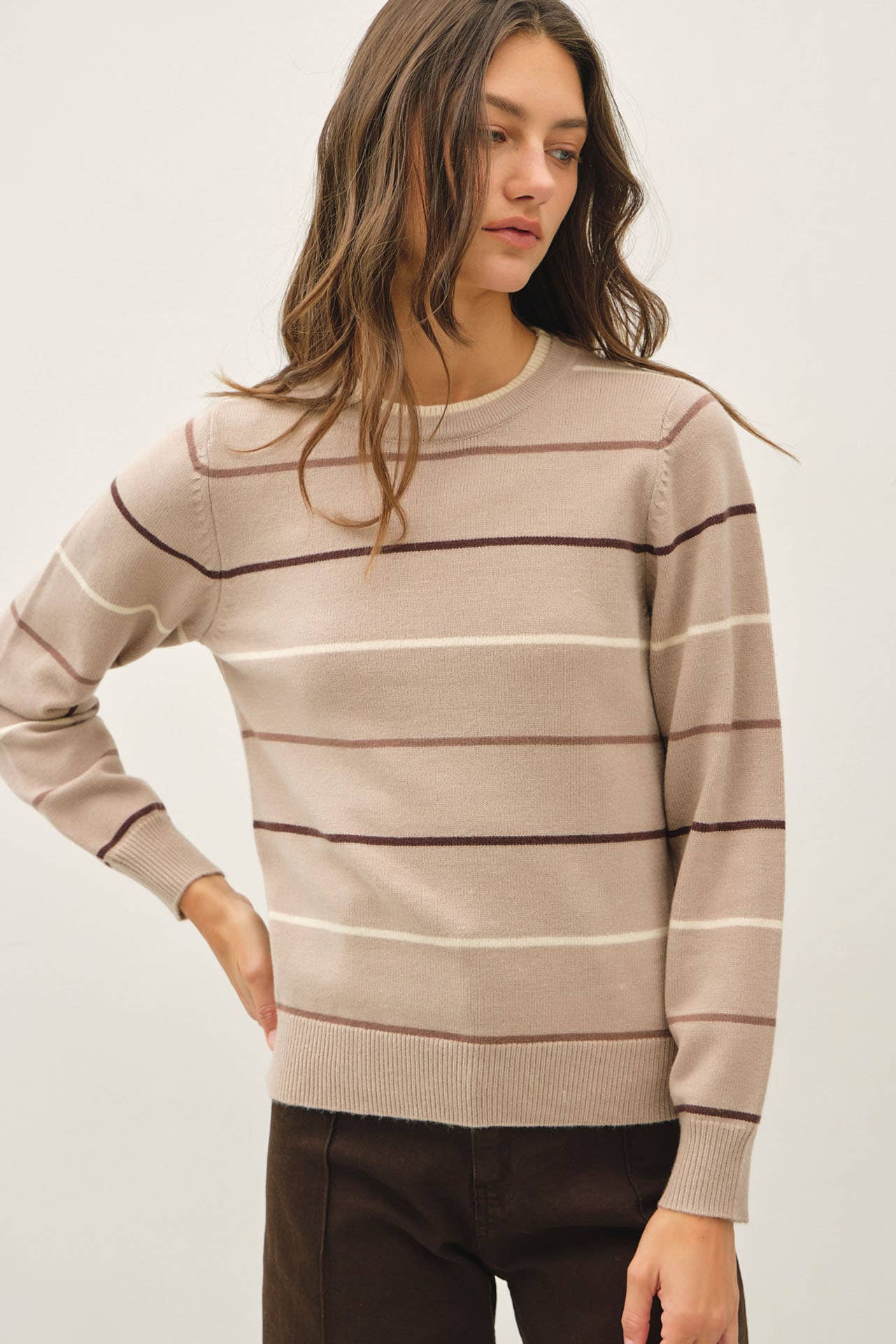 Be Cool - DOUBLE LAYERED LOOK  STRIPE SWEATER TOP : IVORY / M
