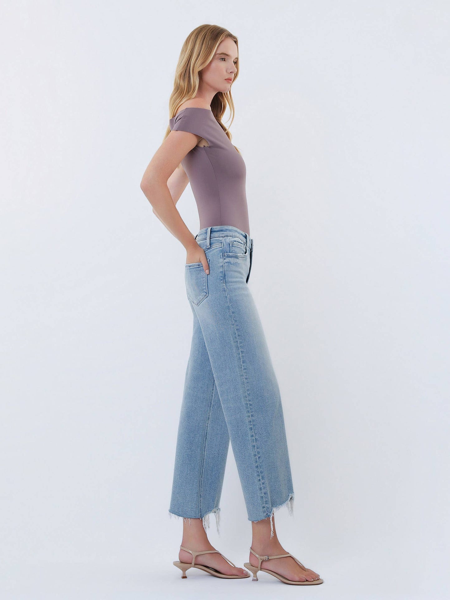 VERVET by FLYING MONKEY - HIGH RISE DISTRESSED HEM CROP WIDE LEG JEANS T7303: IMAGINATIVE / 28
