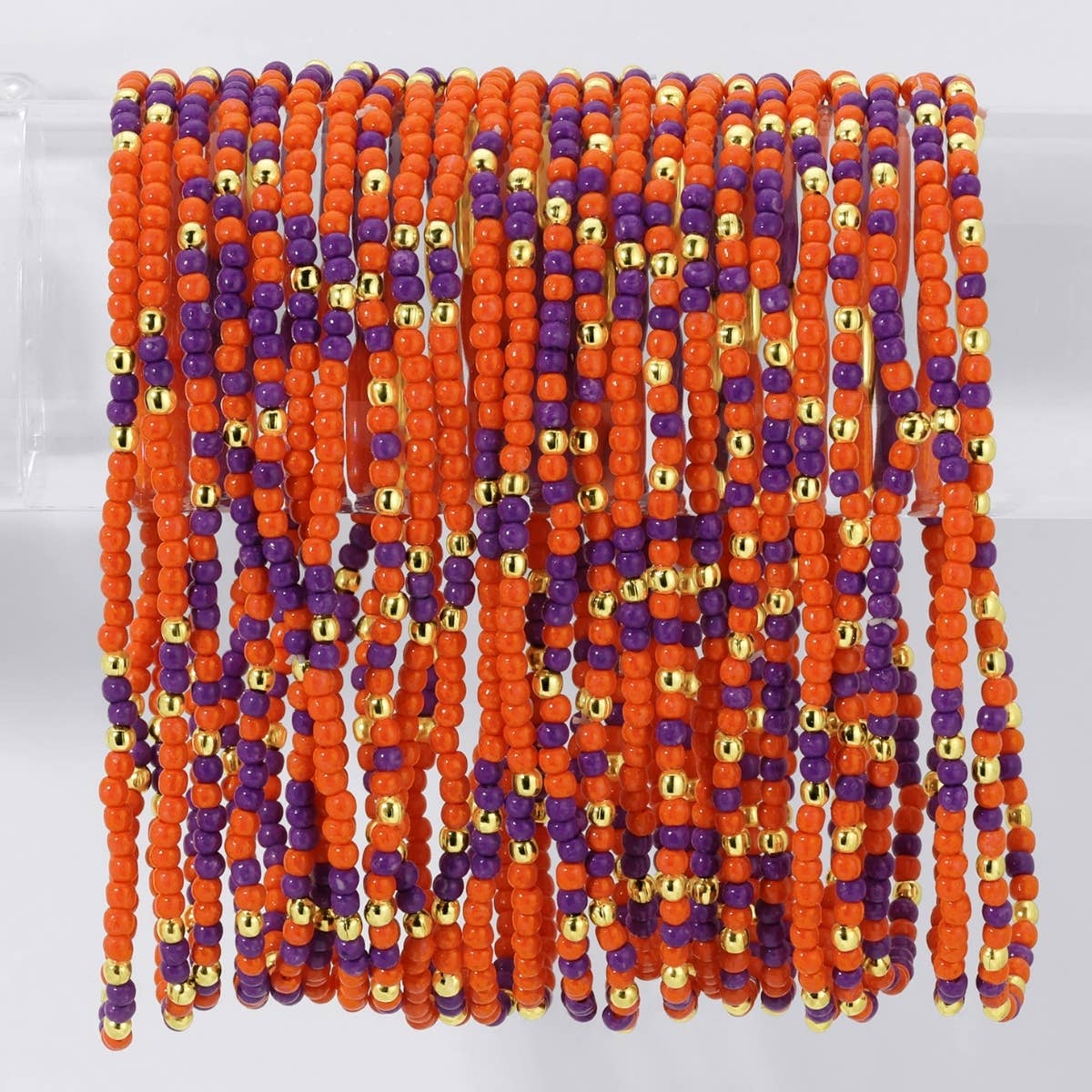 Splendid Iris - Stretch Seed Bead GAME DAY Bracelets: Black/Orange