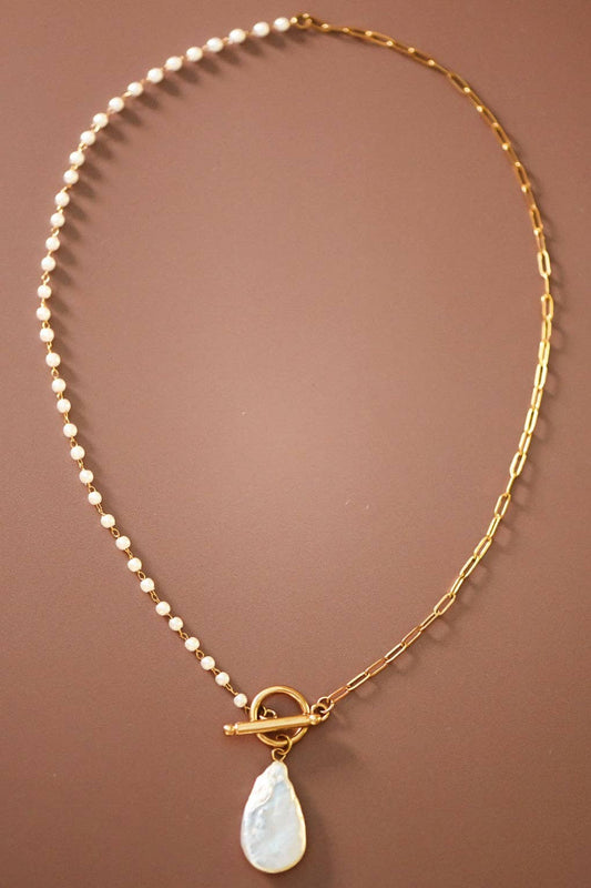 Dainty 18K Gold Plated Stainless Steel Pearl Beaded Chain Necklace