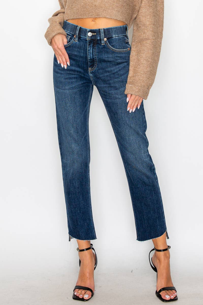 Dark Wash Tummy Control High Rise Straight Leg Jeans