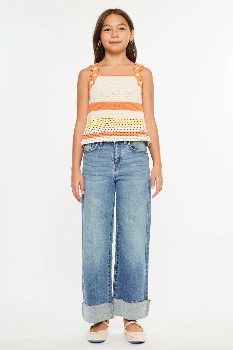 Girls High Rise Crop Wide Leg Jeans