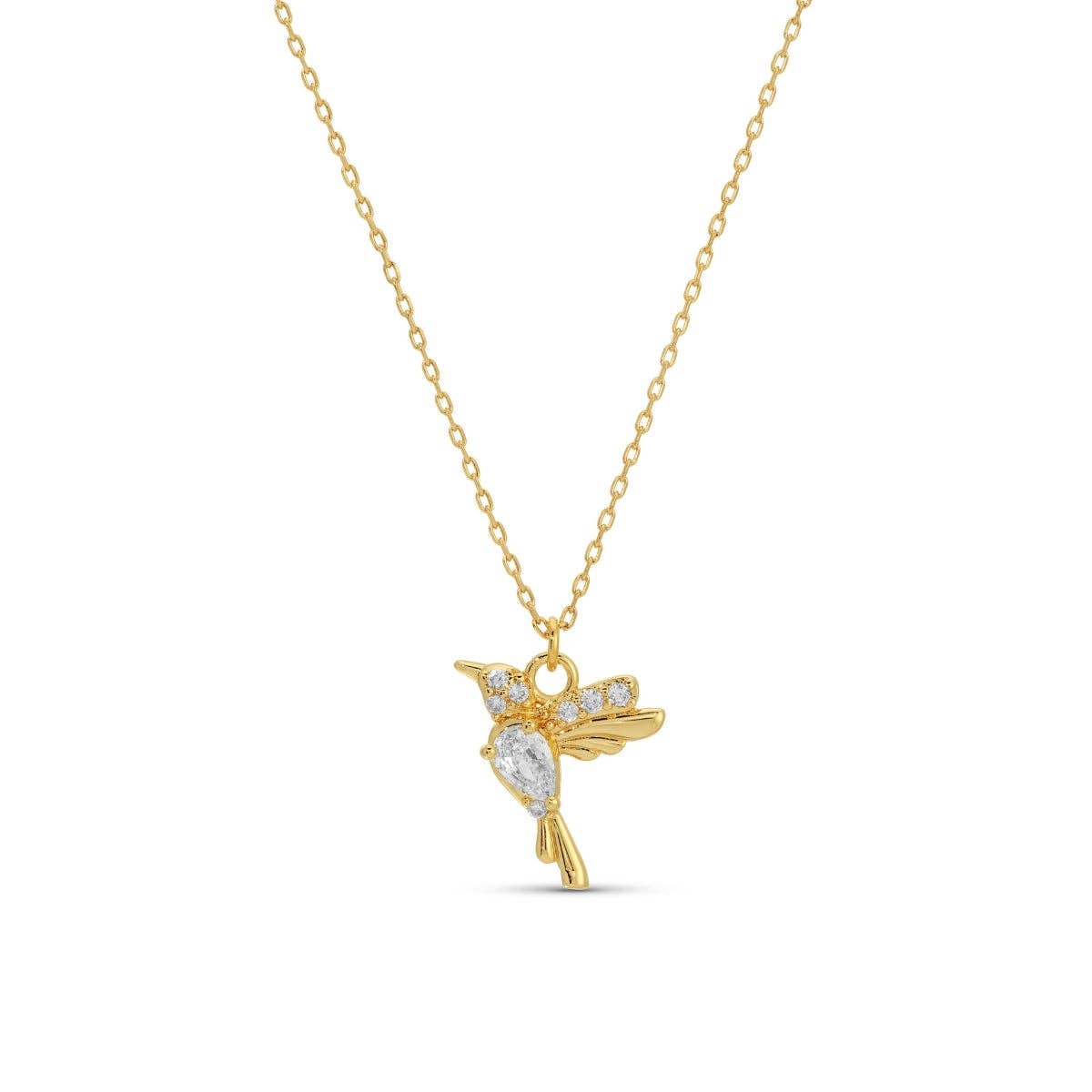 Splendid Iris - Hummingbird Pendant Necklace: Gold