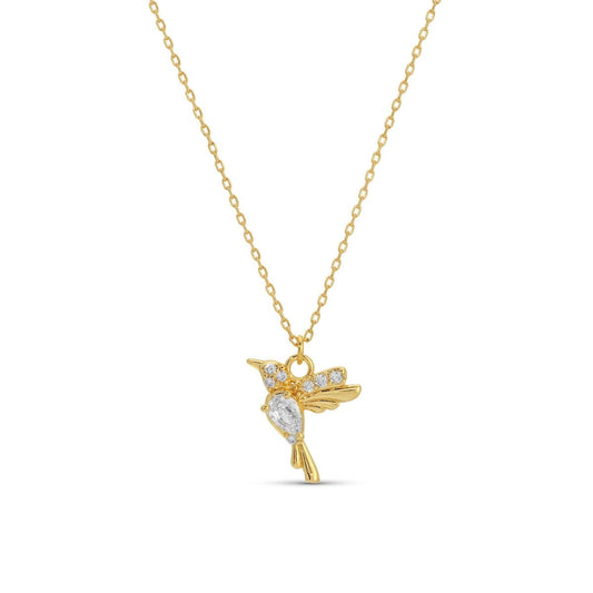 Splendid Iris - Hummingbird Pendant Necklace: Gold