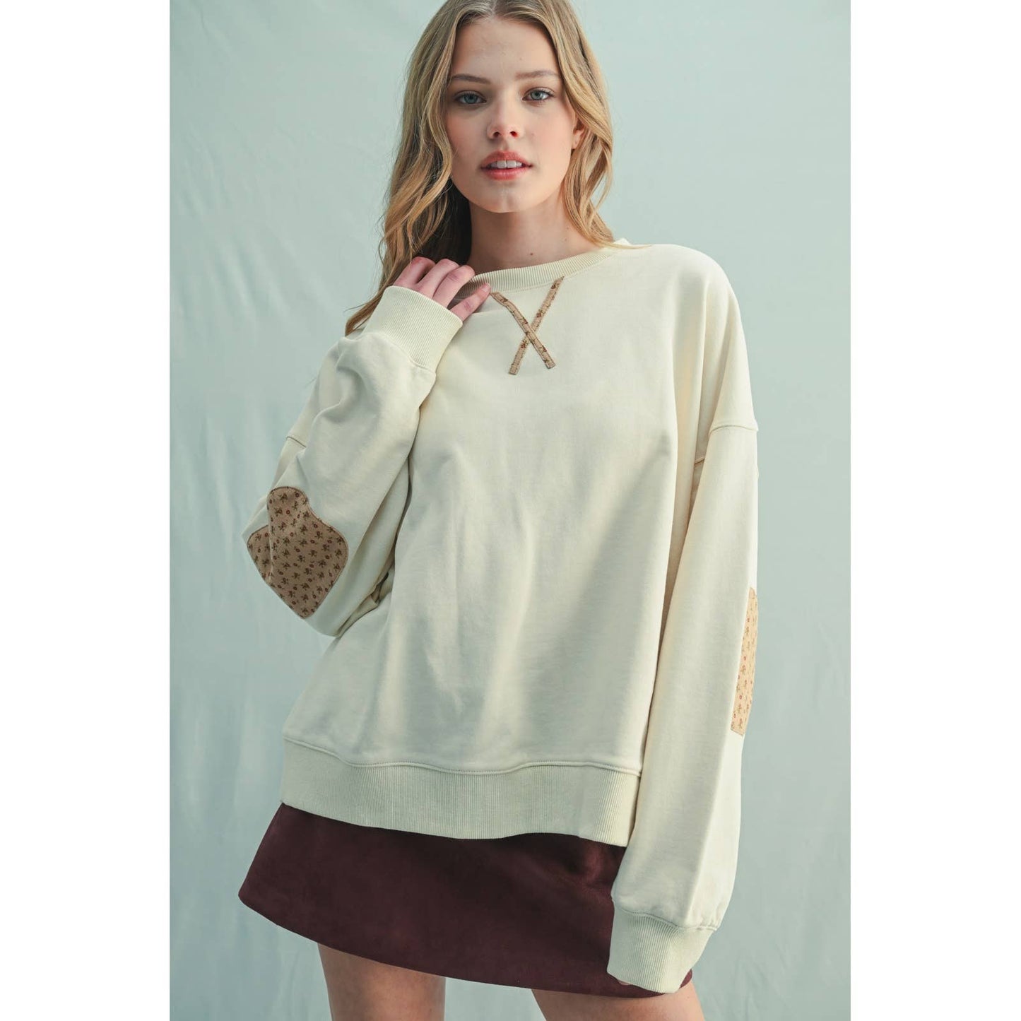 Floral Elbow Patch Contrast Pullover