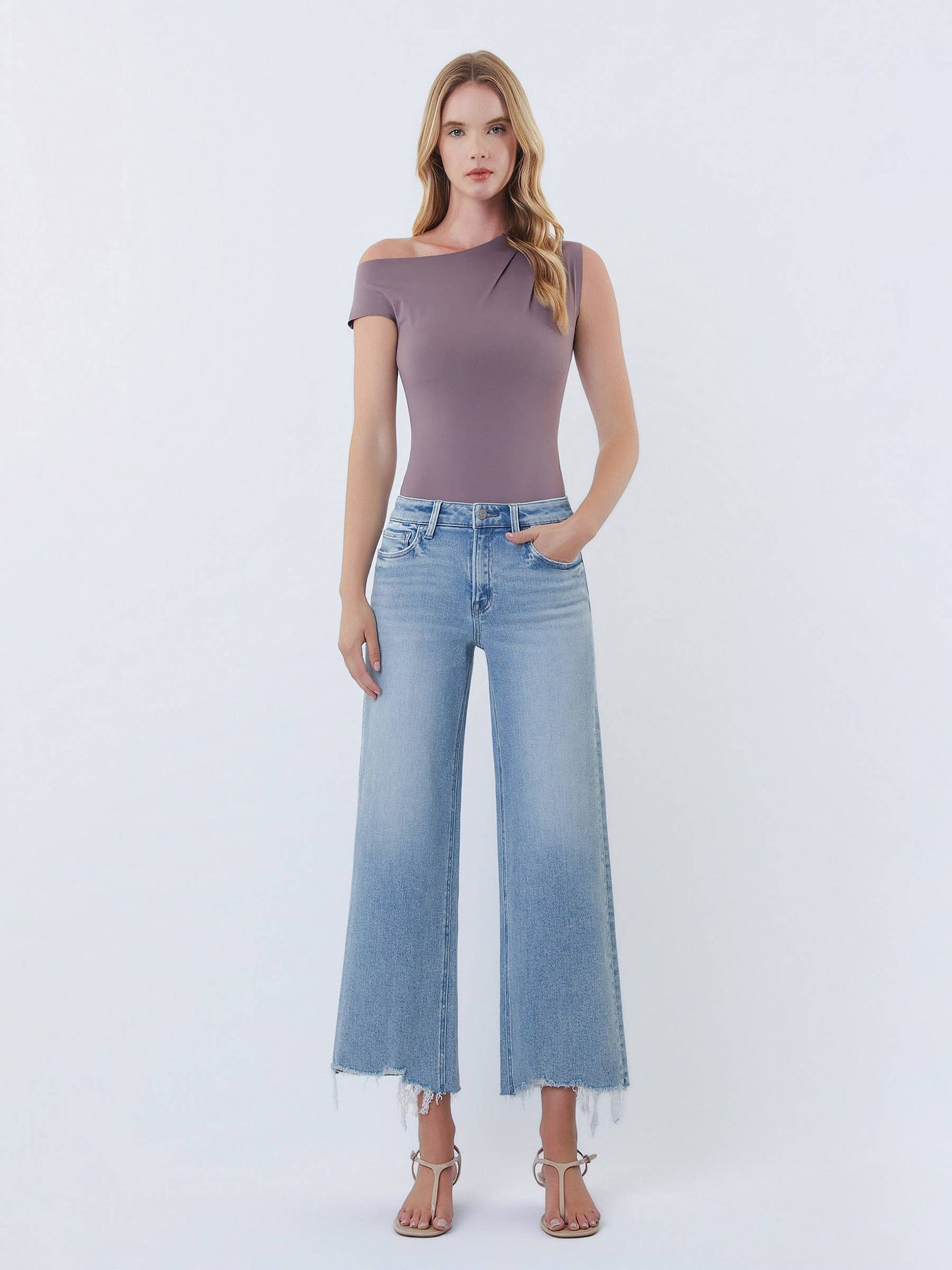 VERVET by FLYING MONKEY - HIGH RISE DISTRESSED HEM CROP WIDE LEG JEANS T7303: IMAGINATIVE / 28