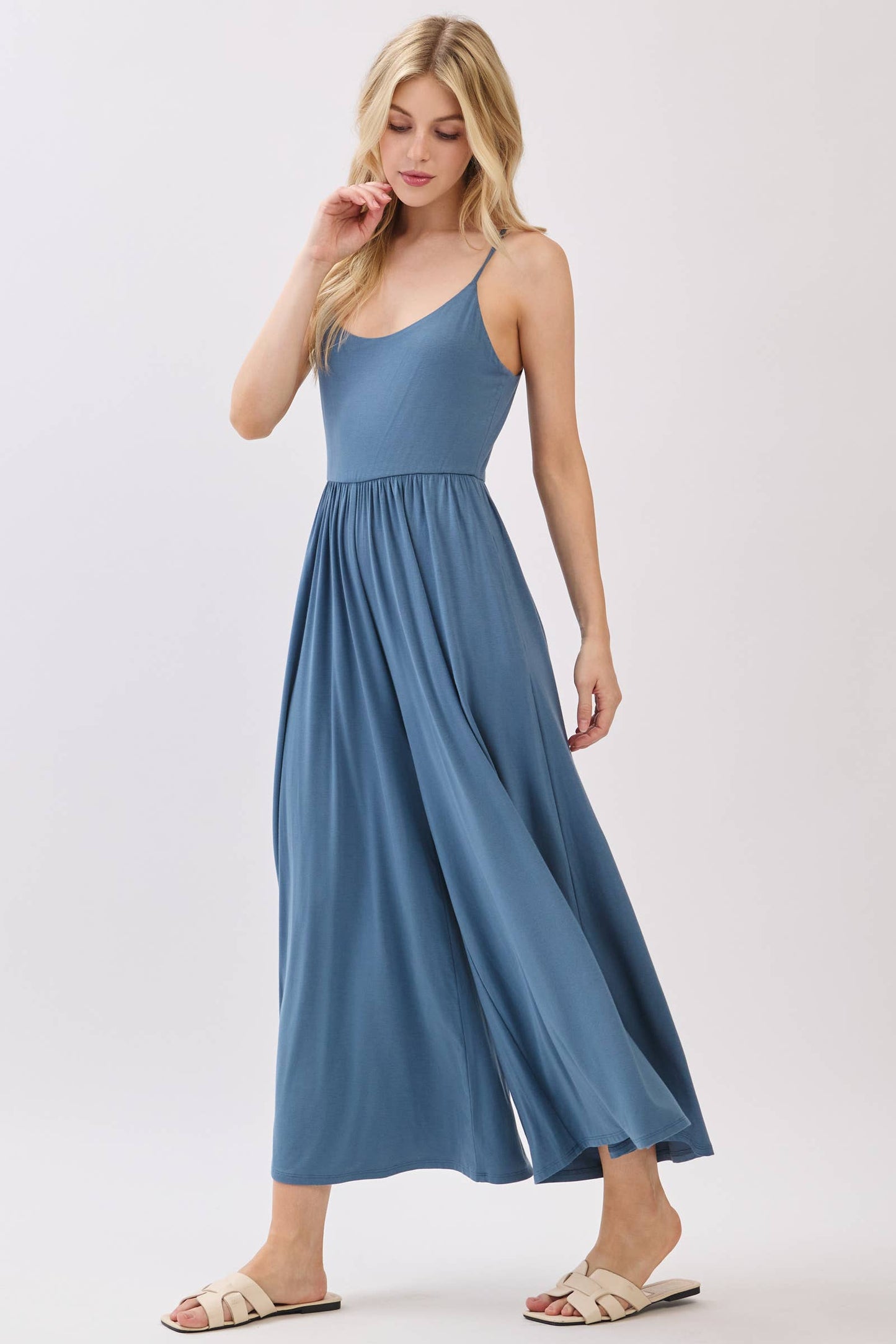 Final Touch - Flare Wide Leg Jumpsuit W/ Adjustable Strap - VJU60179: Nutshell / L