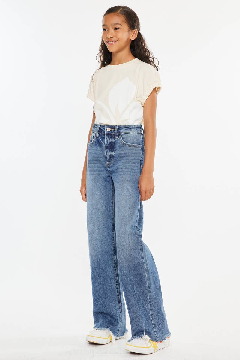 Girls High Rise Slim Wide Leg Jeans