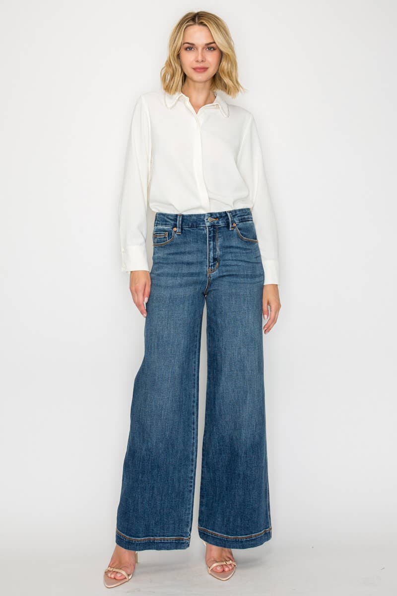 Relaxed High Rise Palazzo Jeans