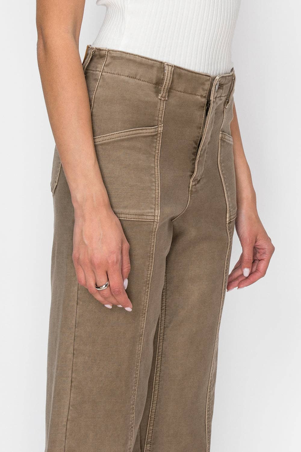 ARTEMIS VINTAGE - TUMMY CONTROL HIGH RISE SLIM CROP PALAZZO JEANS: TAUPE / 3 (25)