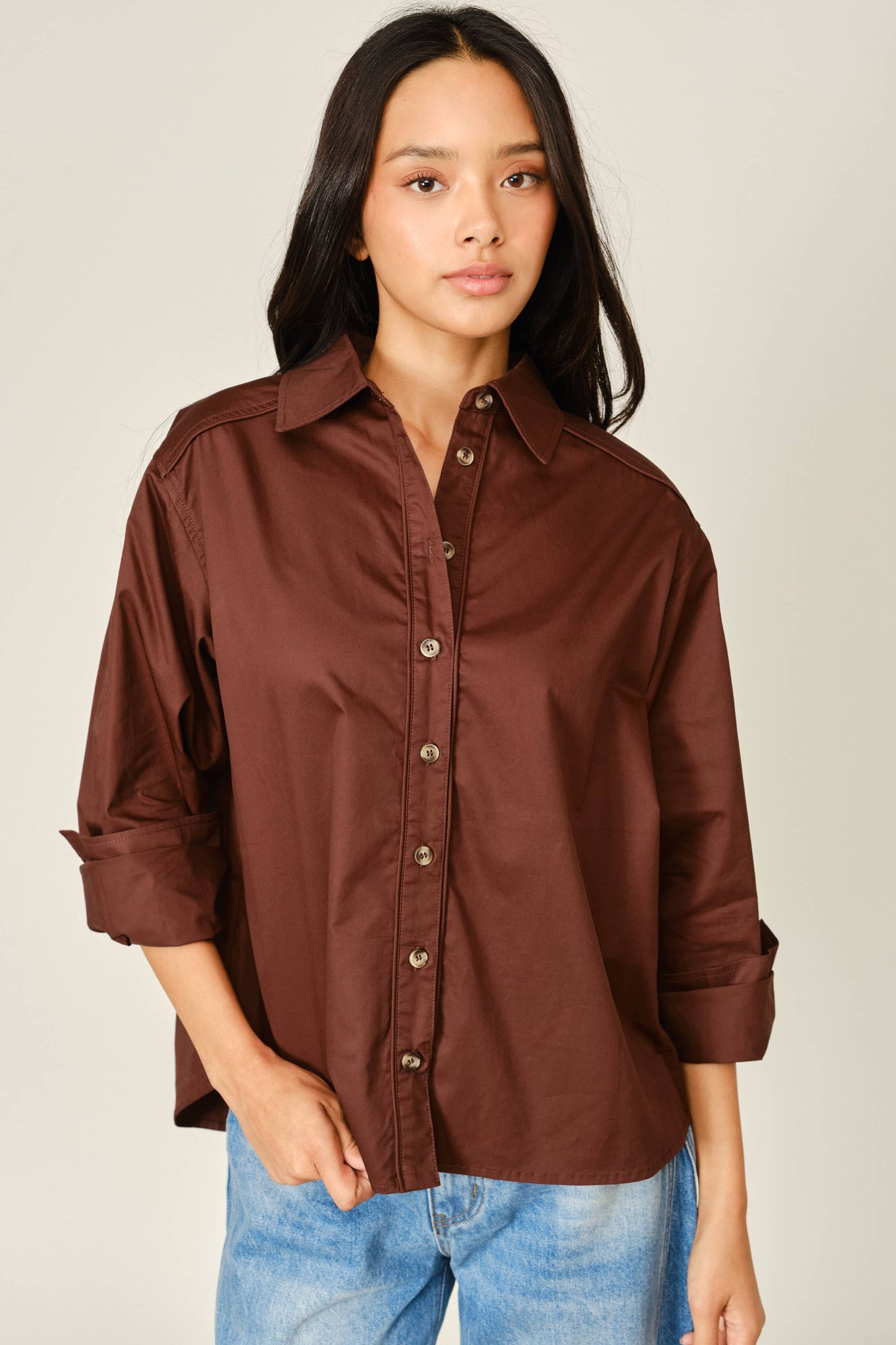 Aaron & Amber - AJT6539 OVERSIZED CLASSIC BUTTON DOWN SHIRT: OFF WHITE / S-M-L (2-2-2)