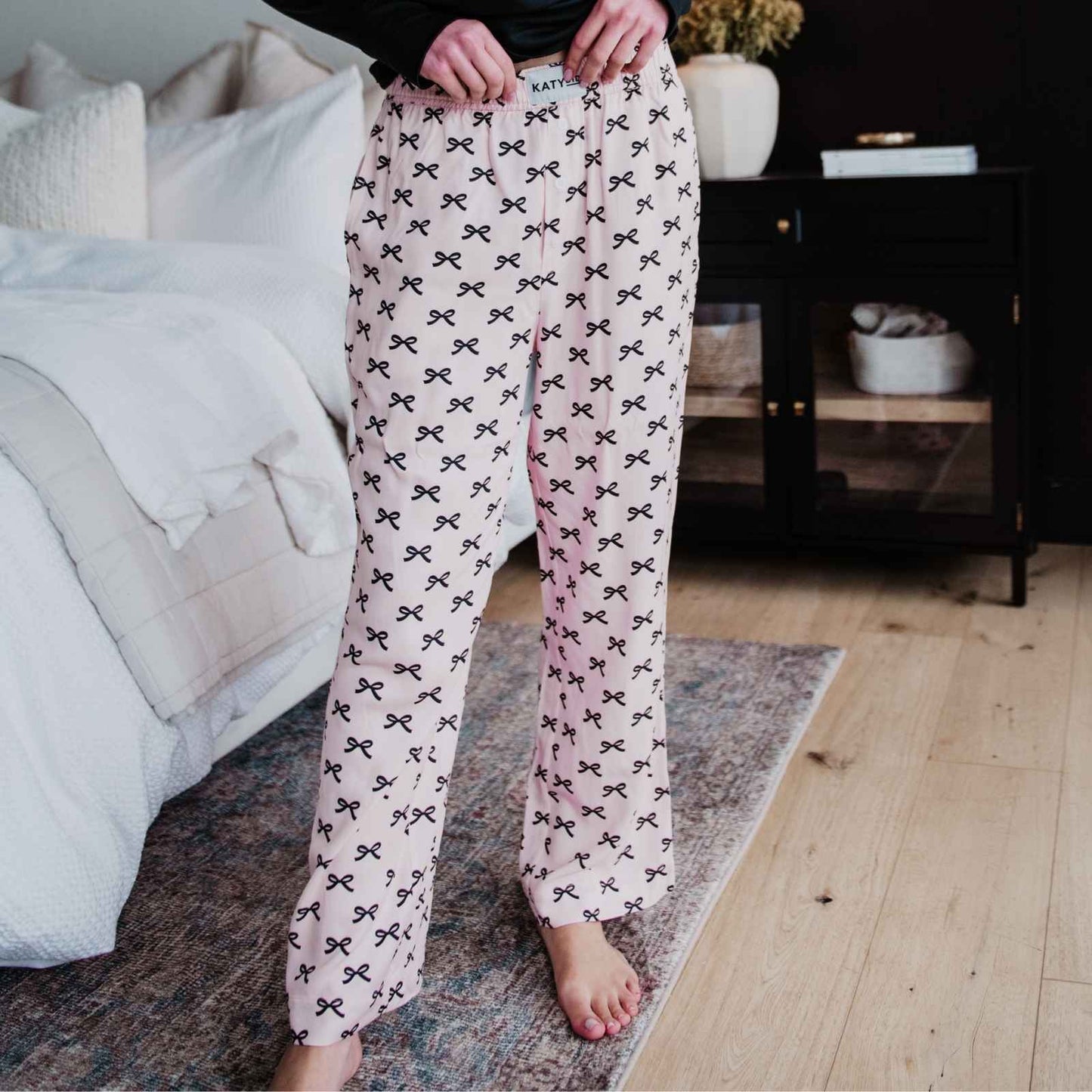 Mini Black Bow Light Pink Lounge Boxer Pants