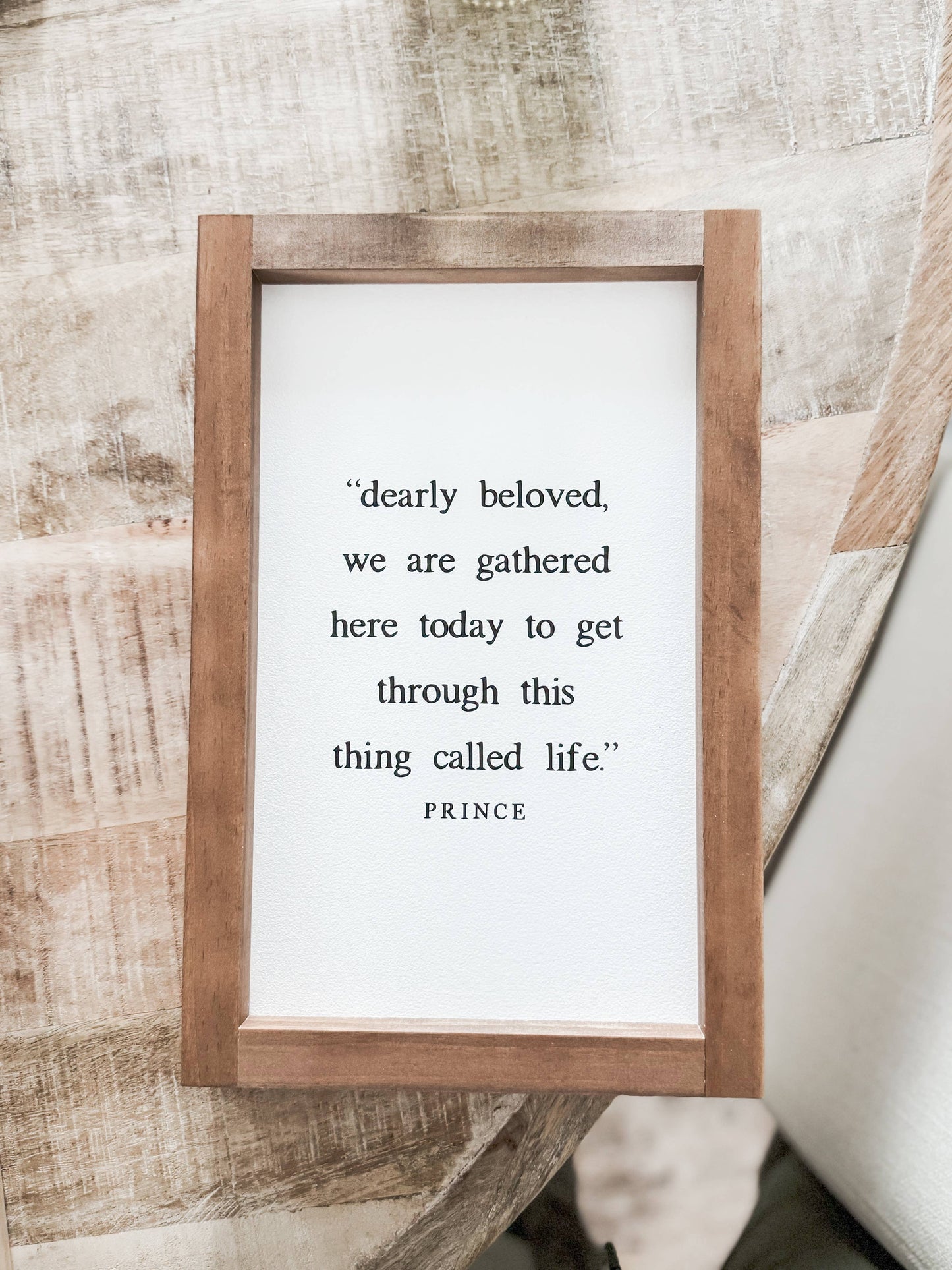 Lily and Sparrow - Dearly Beloved, We Are Gathered Here Today | Handmade Wall Decor: White / Dark Walnut / 17x25"