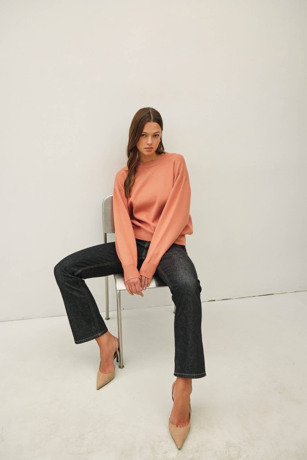 BOYFRIEND FIT PULLOVER SWEATER: DUSTY PEACH