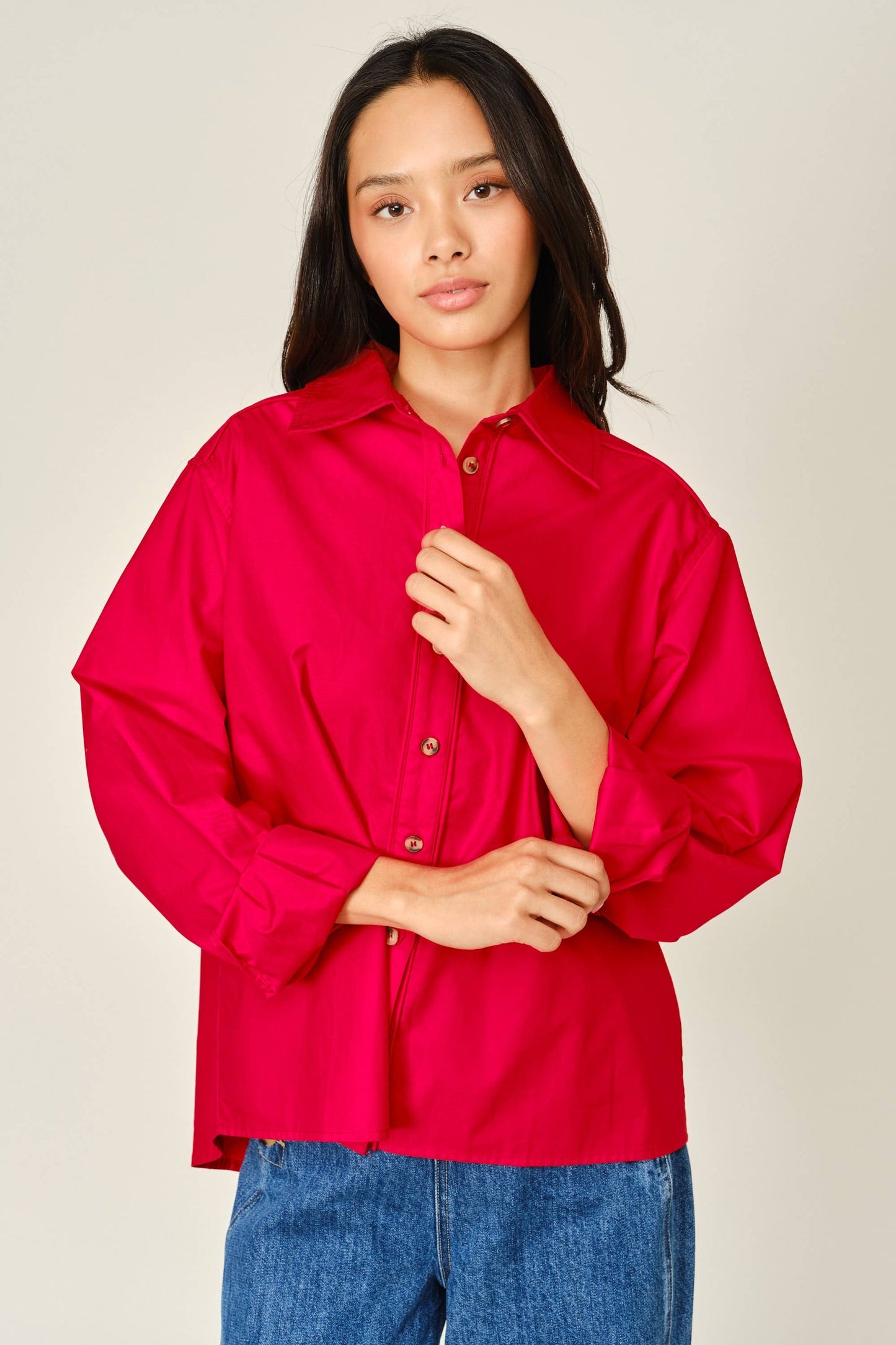 Aaron & Amber - AJT6539 OVERSIZED CLASSIC BUTTON DOWN SHIRT: OFF WHITE / S-M-L (2-2-2)