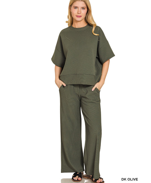 Ribbed Round Neck Tee - Dark Olive