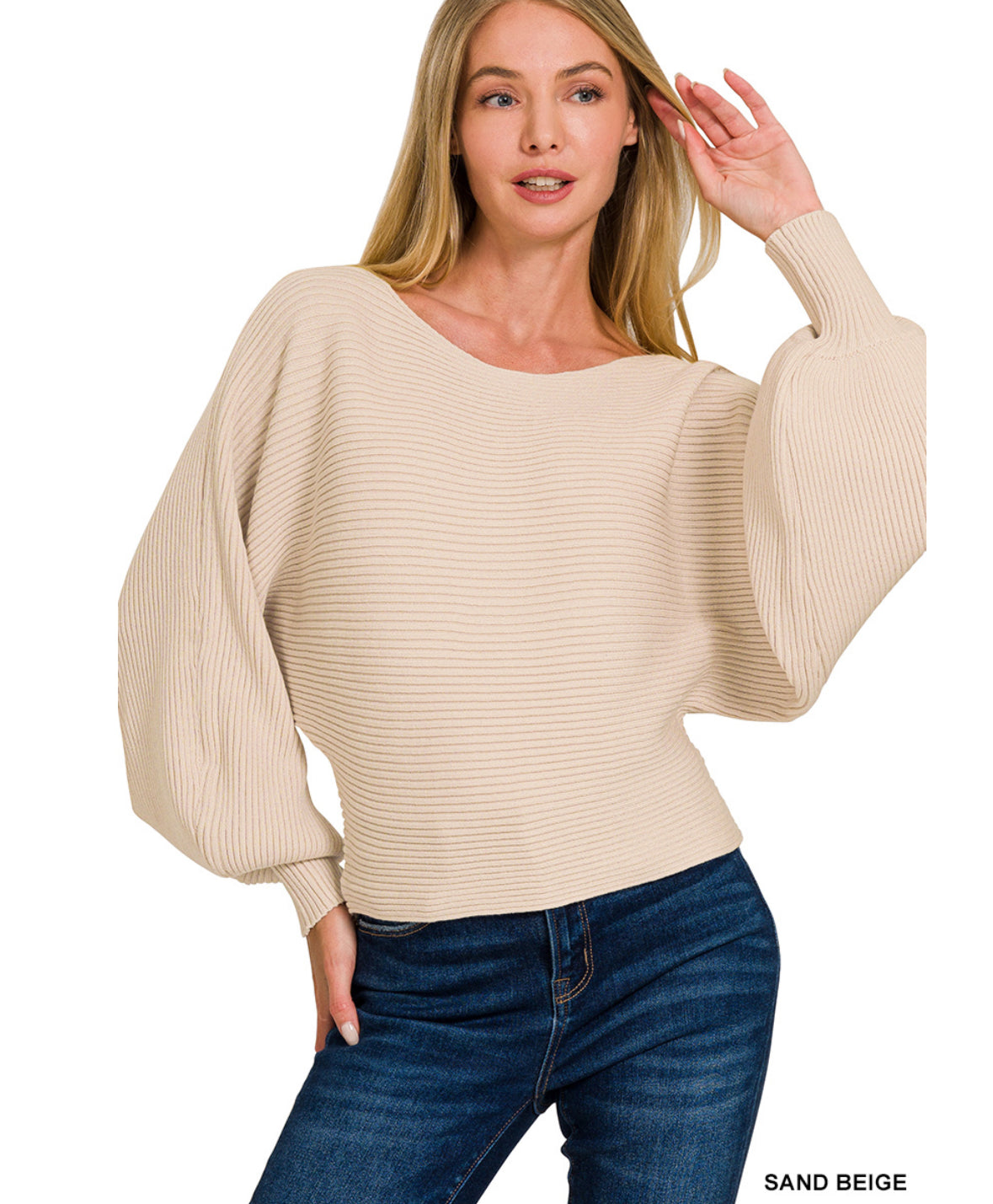 Boat Neck Balloon Sleeve Sweater