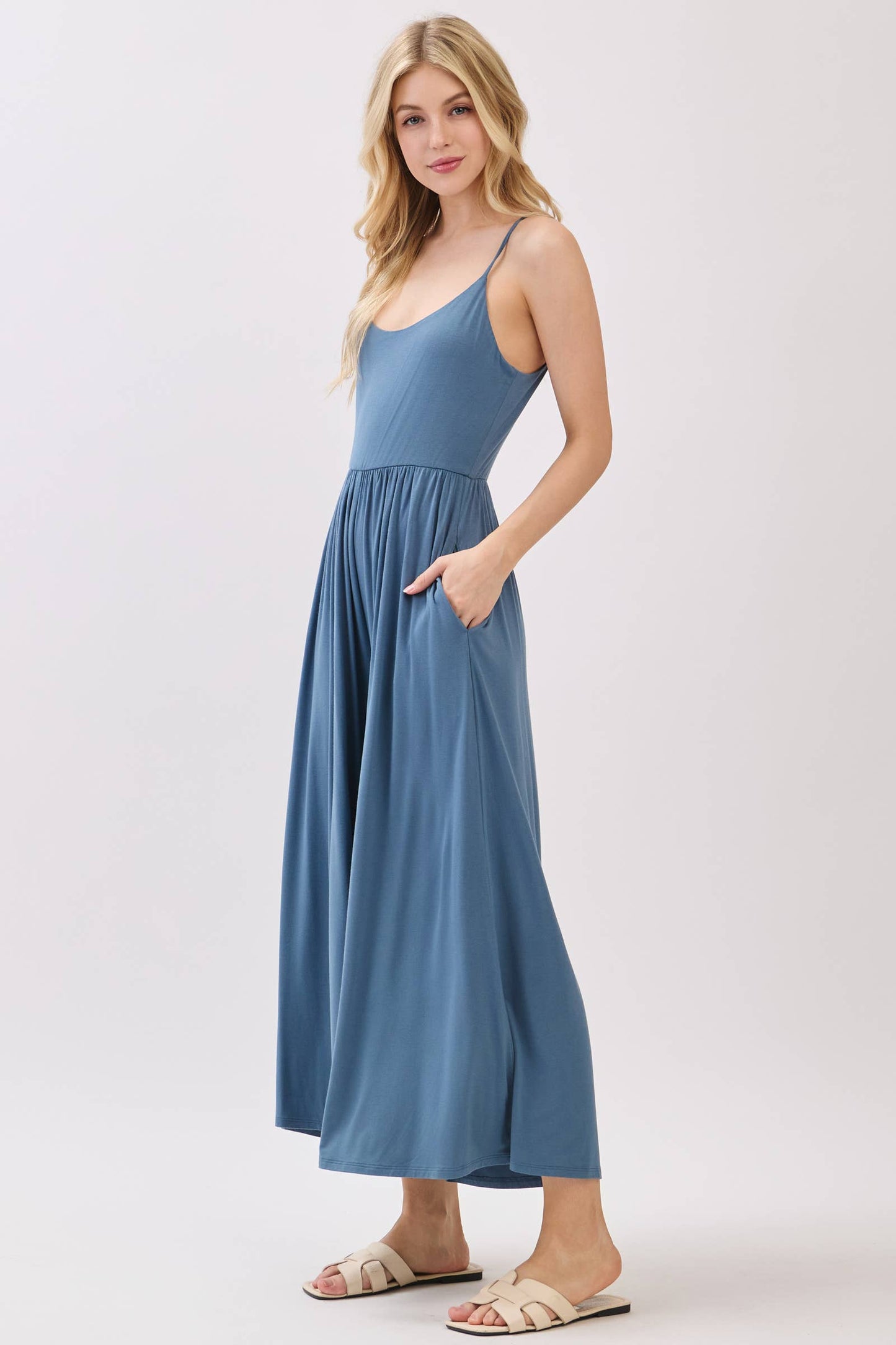 Final Touch - Flare Wide Leg Jumpsuit W/ Adjustable Strap - VJU60179: Nutshell / L