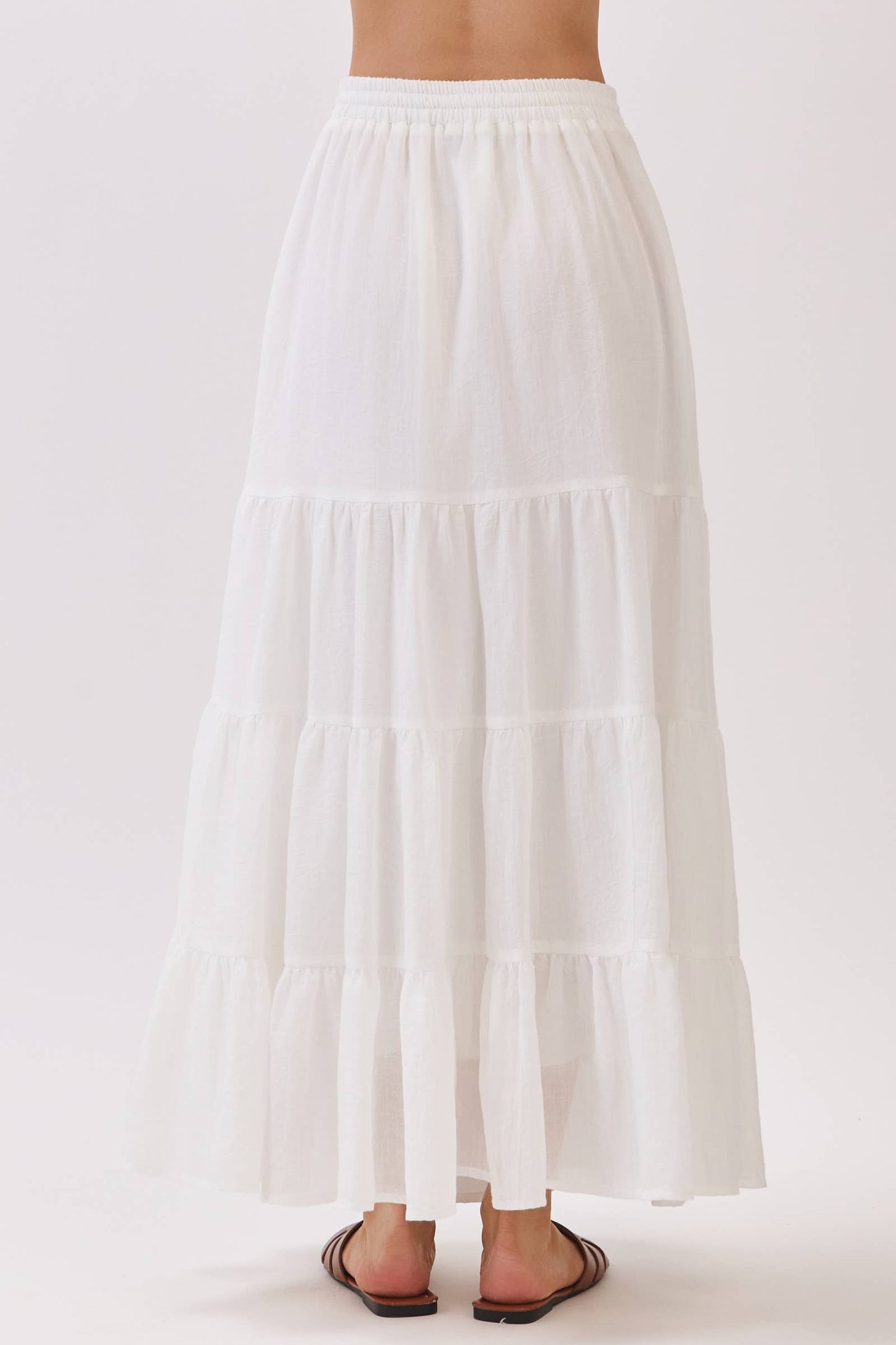 Final Touch - Tiered Coconut Tie Detail Maxi Skirt - VS3009: OLIVE / S