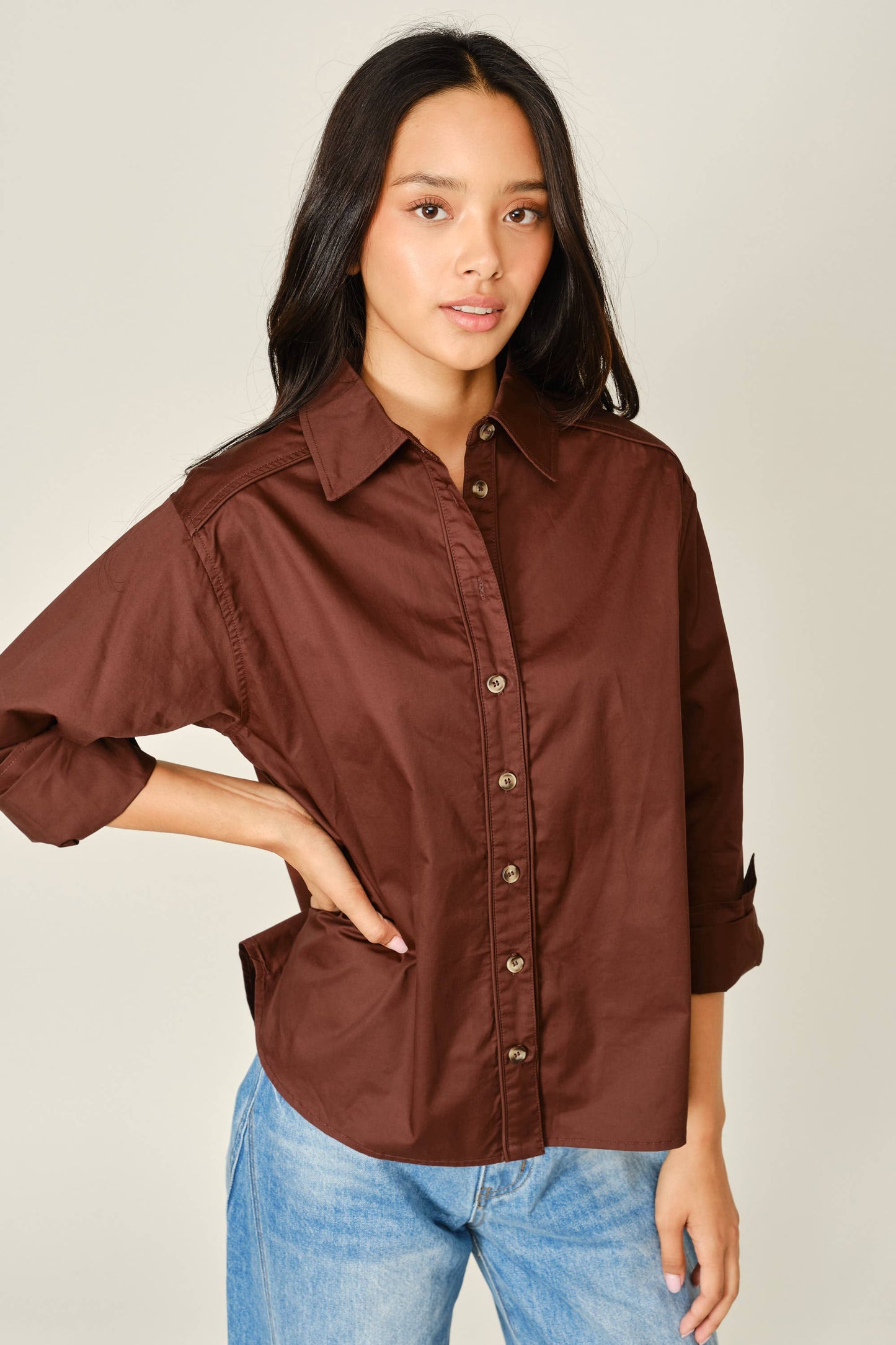 Aaron & Amber - AJT6539 OVERSIZED CLASSIC BUTTON DOWN SHIRT: OFF WHITE / S-M-L (2-2-2)