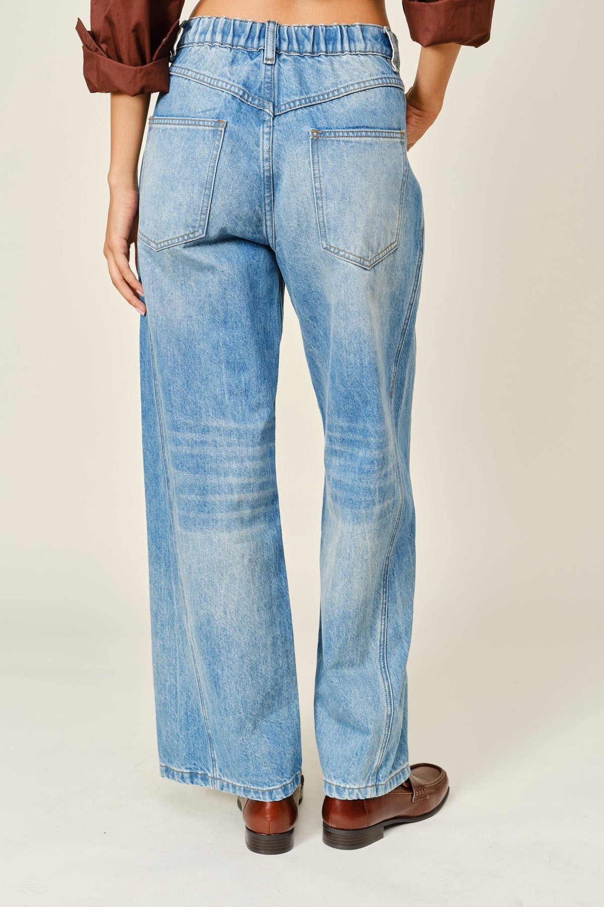 Aaron & Amber - WASHED DENIM YOKE WIDE LEG JEANS: DENIM