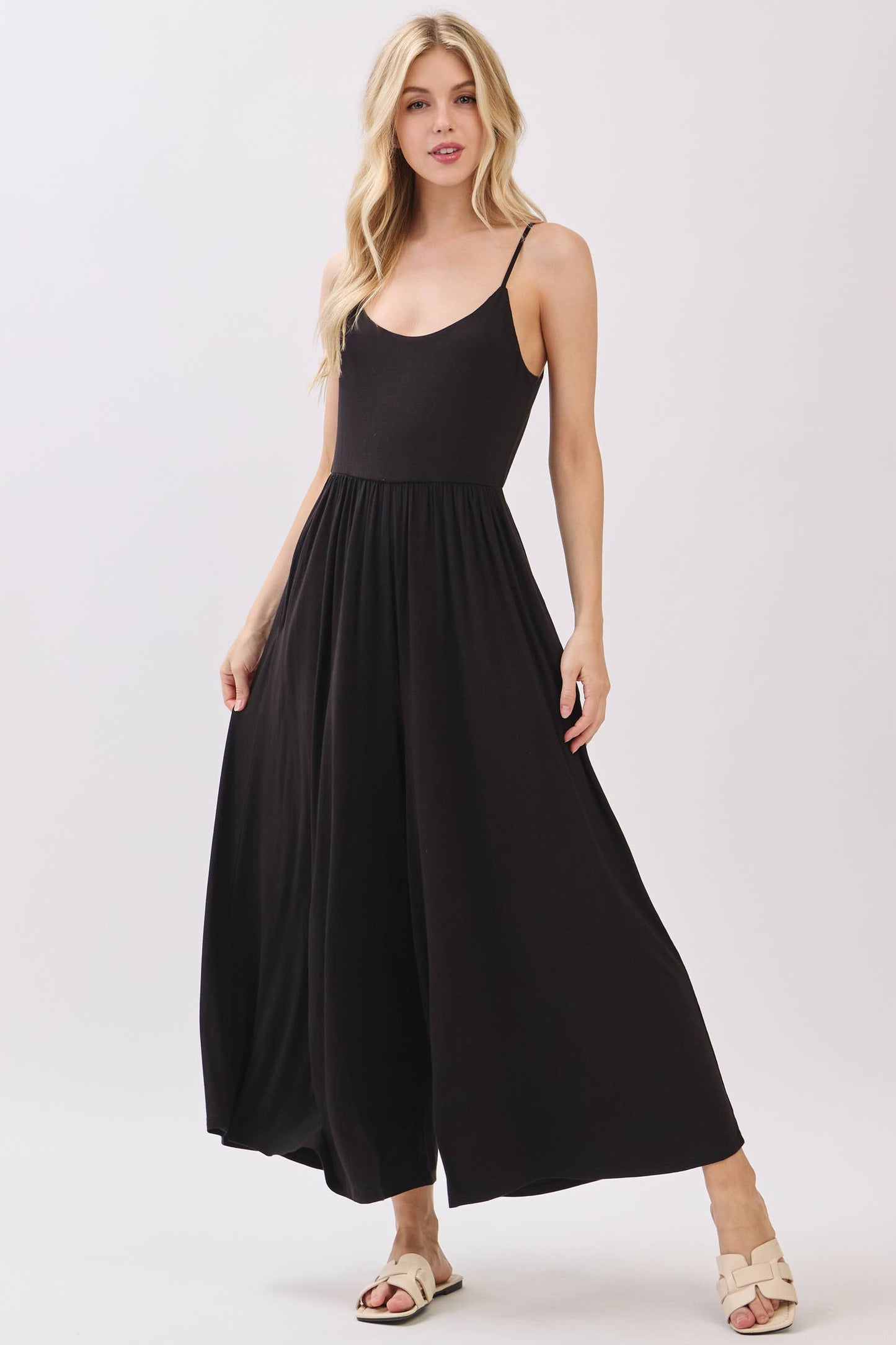 Final Touch - Flare Wide Leg Jumpsuit W/ Adjustable Strap - VJU60179: Nutshell / L