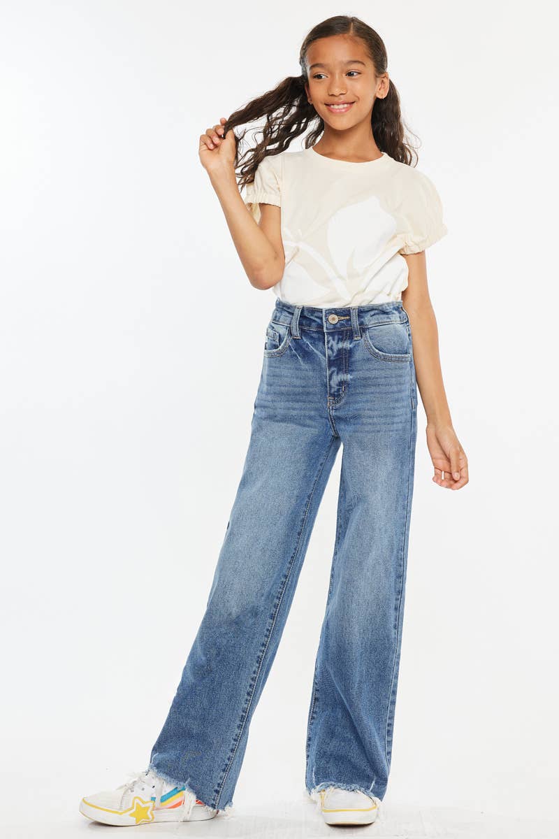 Girls High Rise Slim Wide Leg Jeans