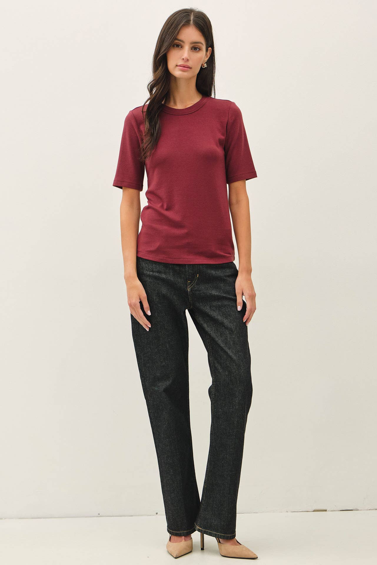 Be Cool - [NEW COLOR]ULTRA SOFT BASIC SHORT SLEEVE TOP : WINE / L