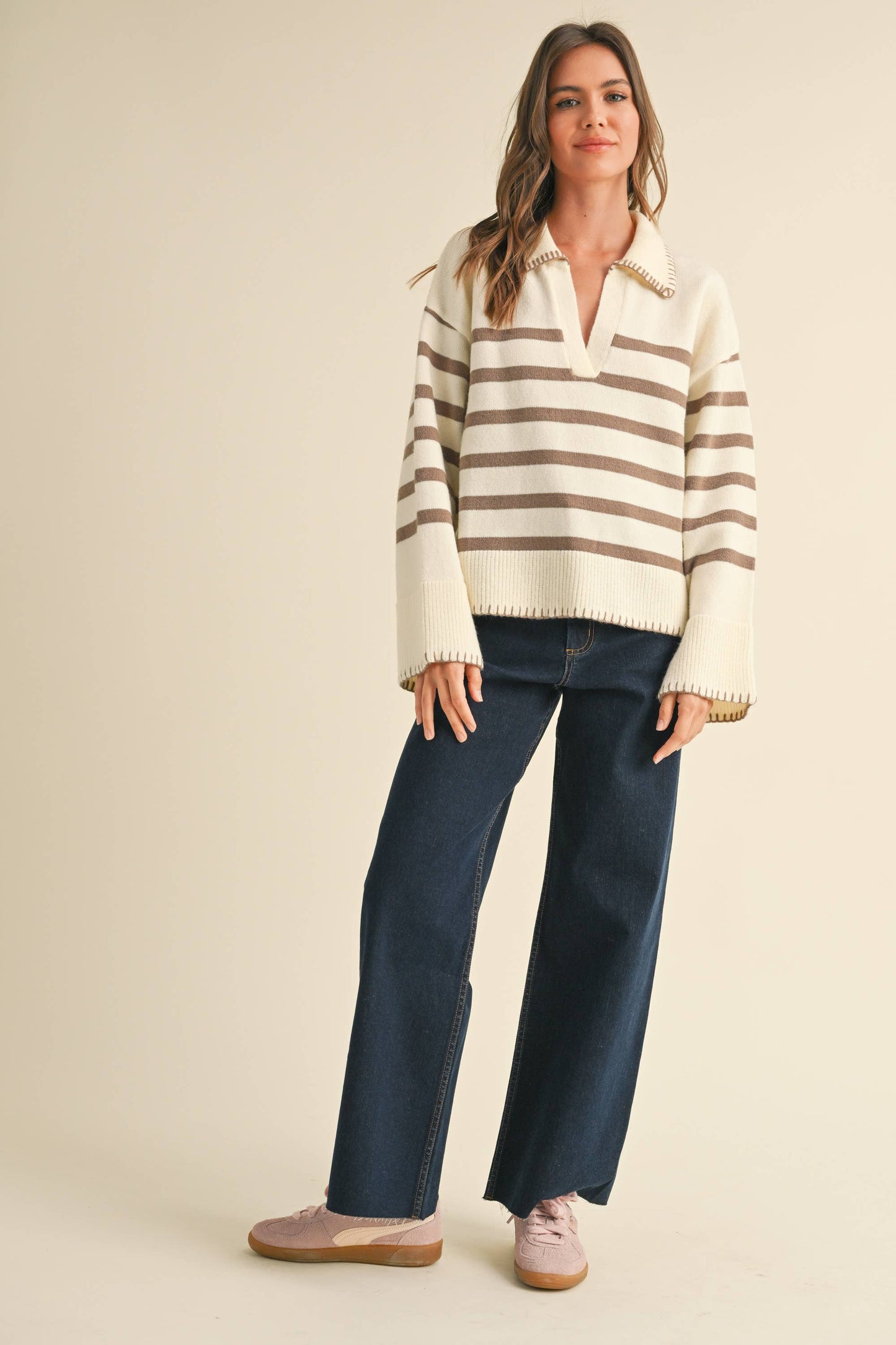 Mocha Stripe Sweater Top